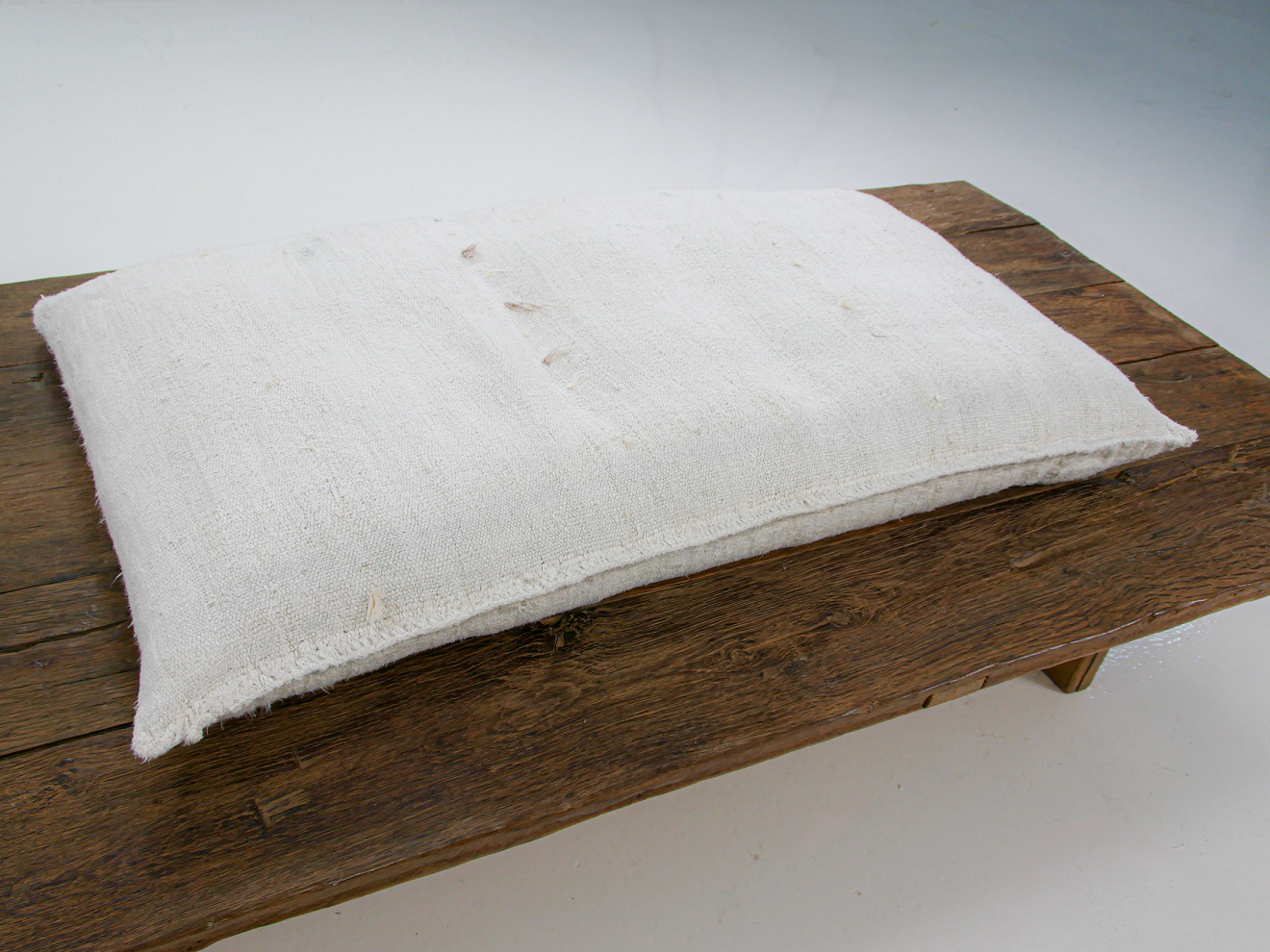 White, Handmade, Upcycled Hemp Large Throw Pillow