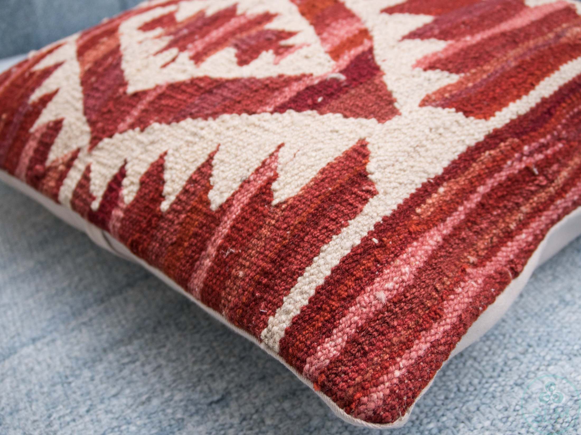 Handwoven Wool Kilim Rug Pillow Cover, Southwestern Style, 20x20, Red-white 18 Handmade hemp cotton jutte throw pillow cover