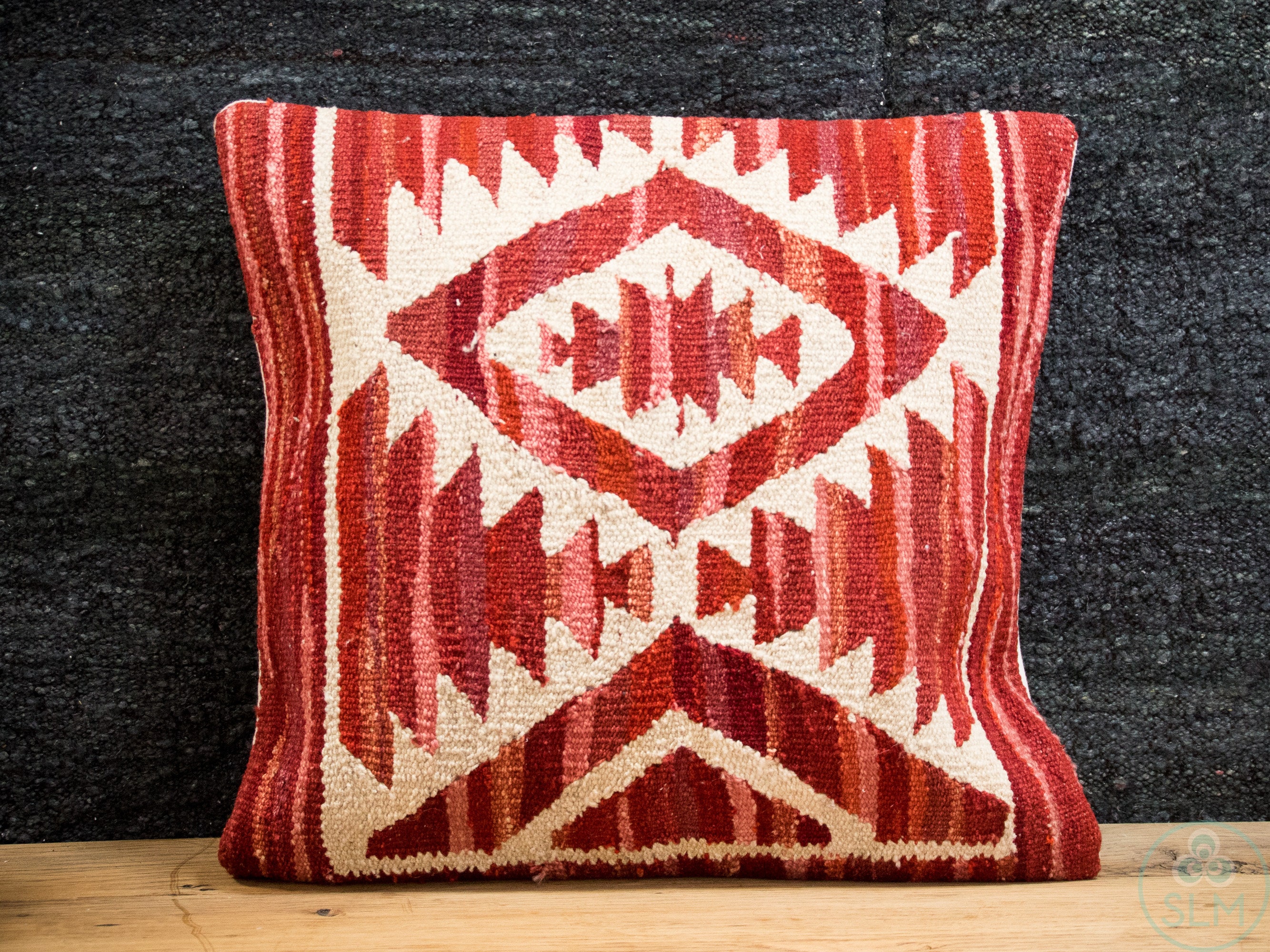 Handwoven Wool Kilim Rug Pillow Cover, Southwestern Style, 20x20, Red-white 11 Handmade hemp cotton jutte throw pillow cover
