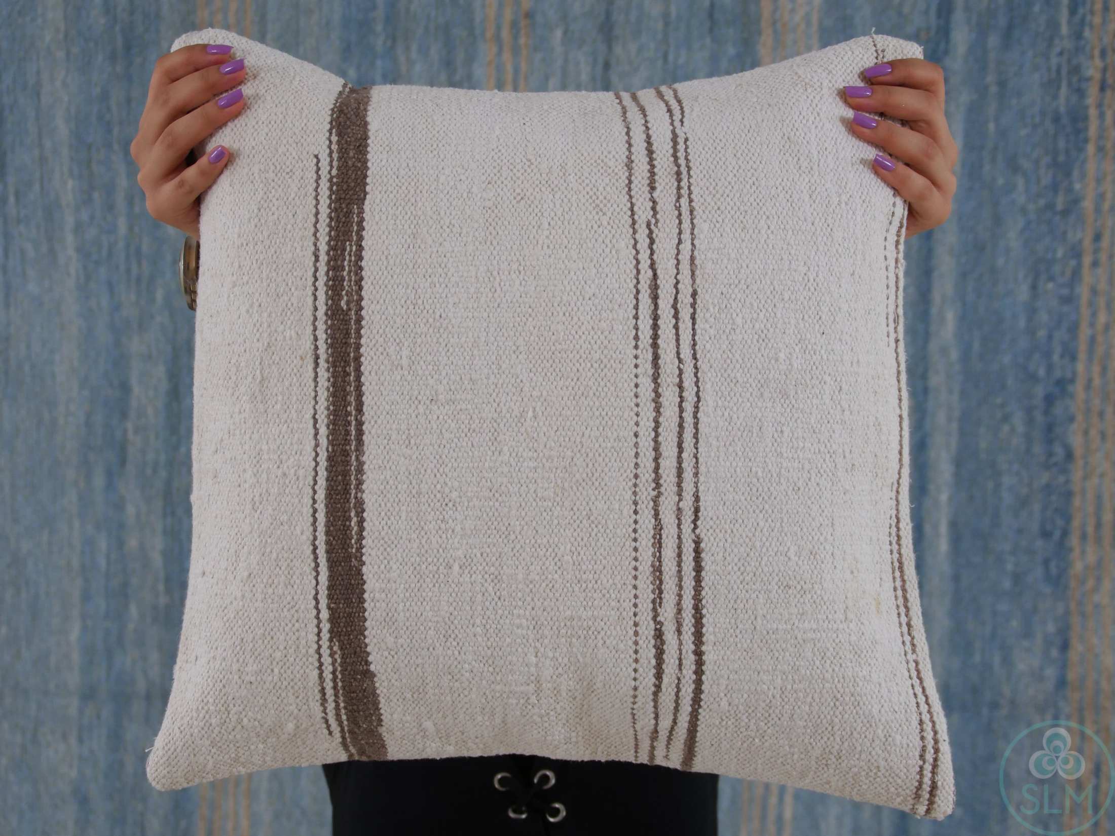 Handmade hemp cotton jutte throw pillow cover