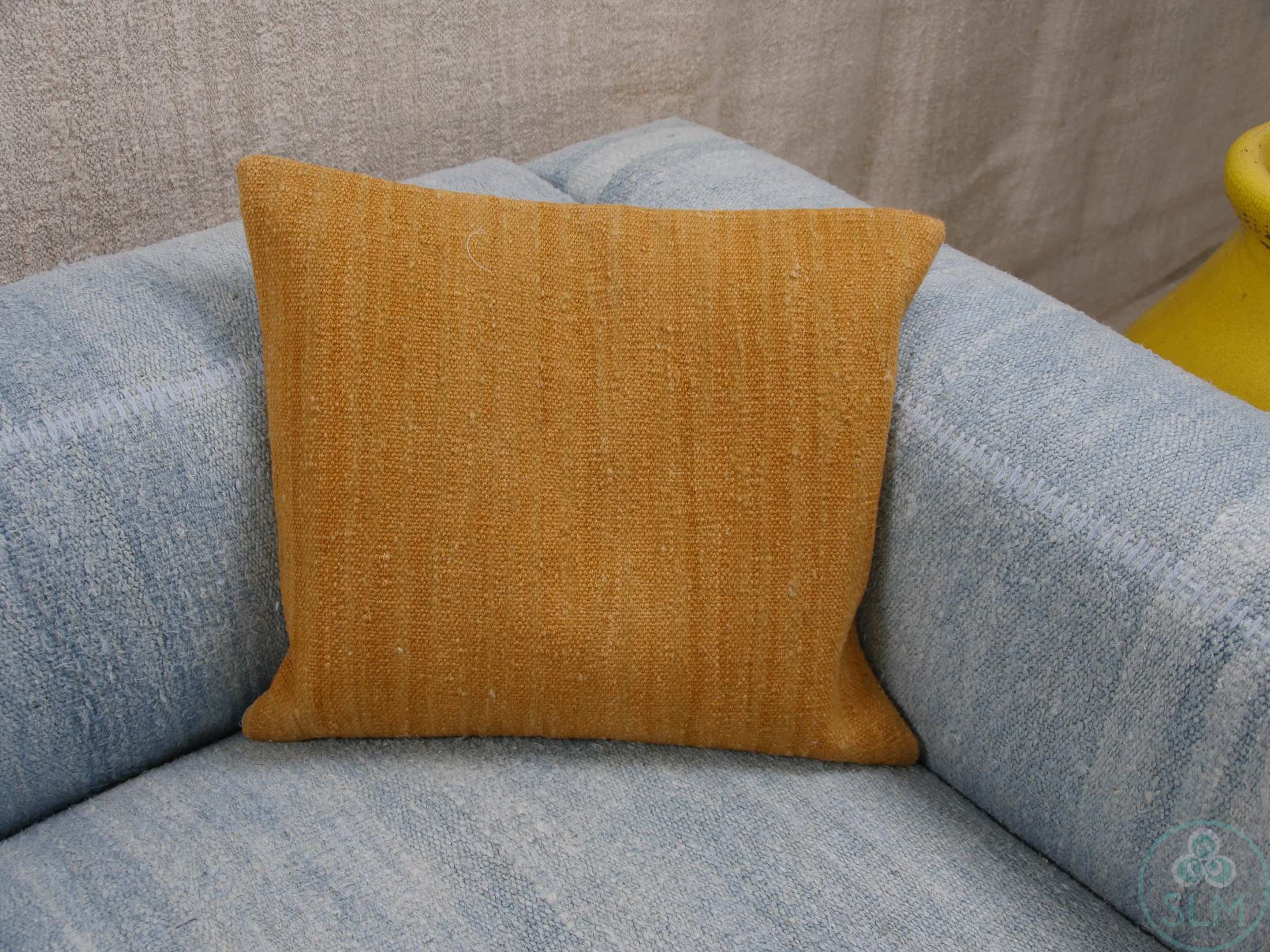 Orange Yellow Mustard Color Kilim Pillow Case 20x20 Handmade Cotton Cover 10 Handmade hemp cotton jutte throw pillow cover