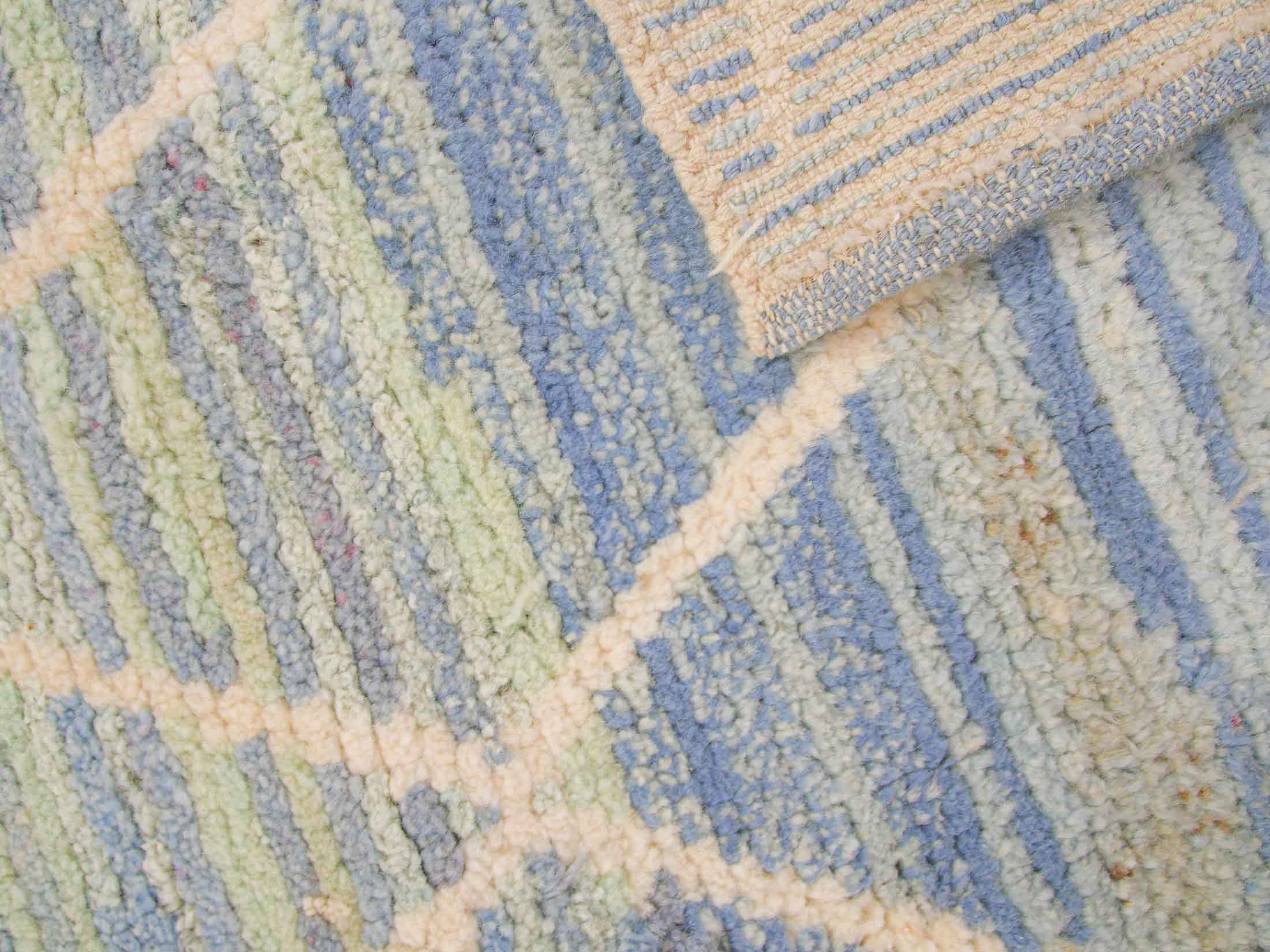 Large area vintage wool modern design new rug - Hues of Blue - Geometric design, subtle stripes | 265x338 cm - 9x11 ft | PP092319 6 geometric diamond pattern blue rug