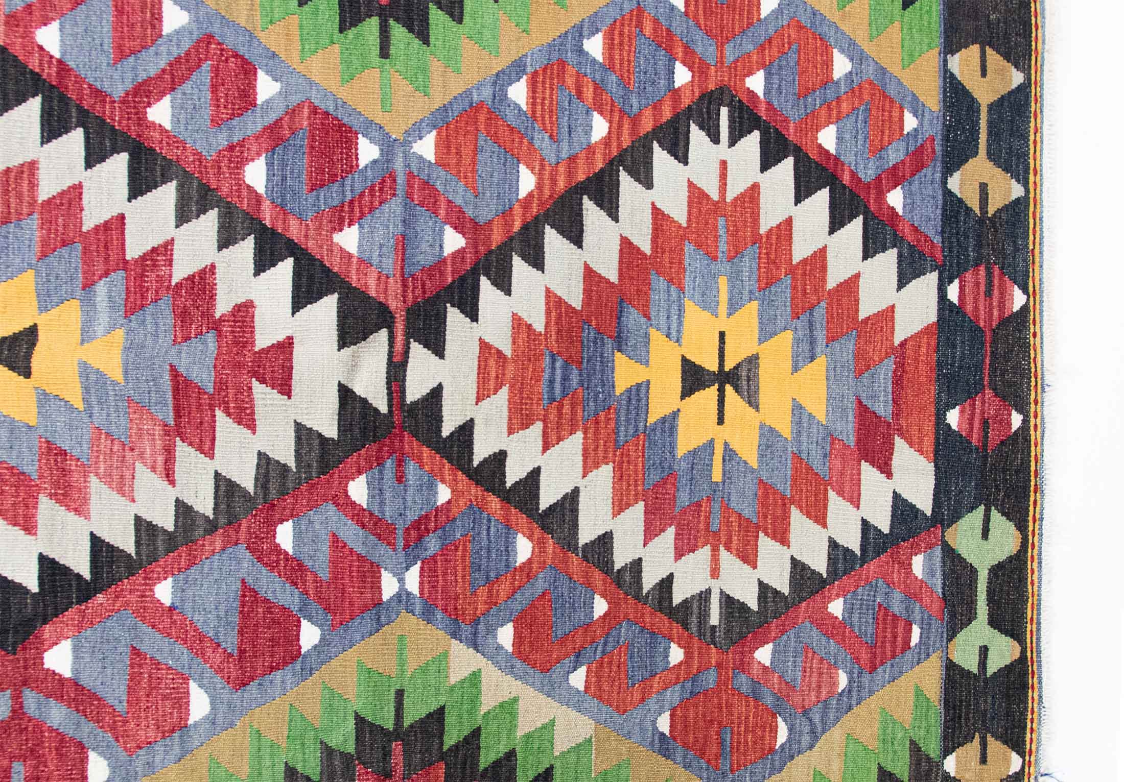 Geometric Design, Southwestern Style, Multicolor, Vintage Anatolian Wool Kilim Rug