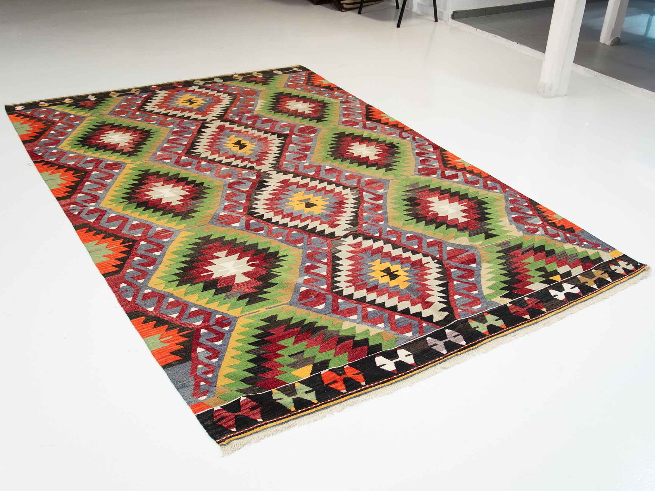 Southwestern Charm: Vintage Anatolian Kilim Rug (Circa 1970)| 5.5x9.5 - ft 170x300 cm | PR455520 7 Geometric Design, Southwestern Style, Multicolor, Vintage Anatolian Wool Kilim Rug