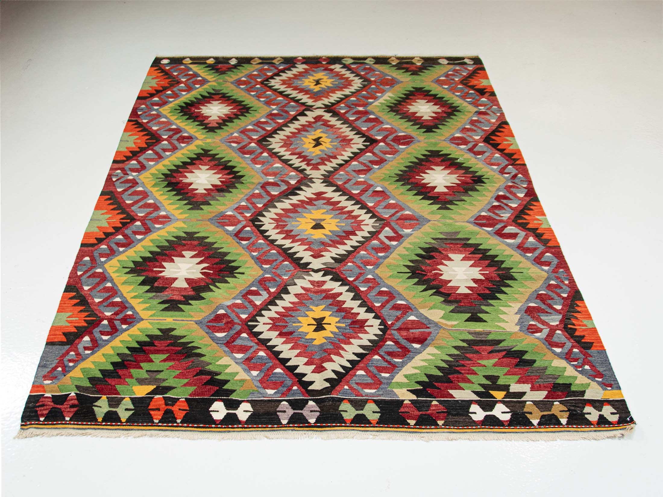 Southwestern Charm: Vintage Anatolian Kilim Rug (Circa 1970)| 5.5x9.5 - ft 170x300 cm | PR455520 6 Geometric Design, Southwestern Style, Multicolor, Vintage Anatolian Wool Kilim Rug