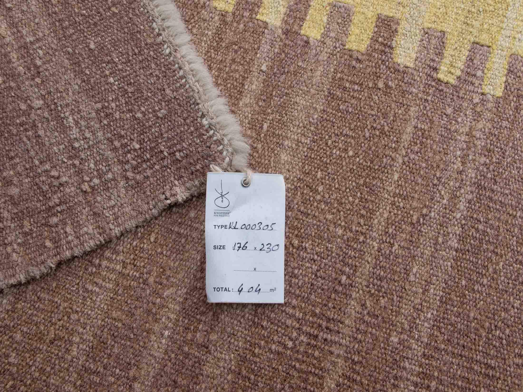 Upcycled Geometric Pattern Wool Kilim Rug Contemporary Style - Yellow Brown Squares | 5'7x7'5 ft - 176x230 cm | KL000305 10 yellow brown geometric kilim handwoven old yarn