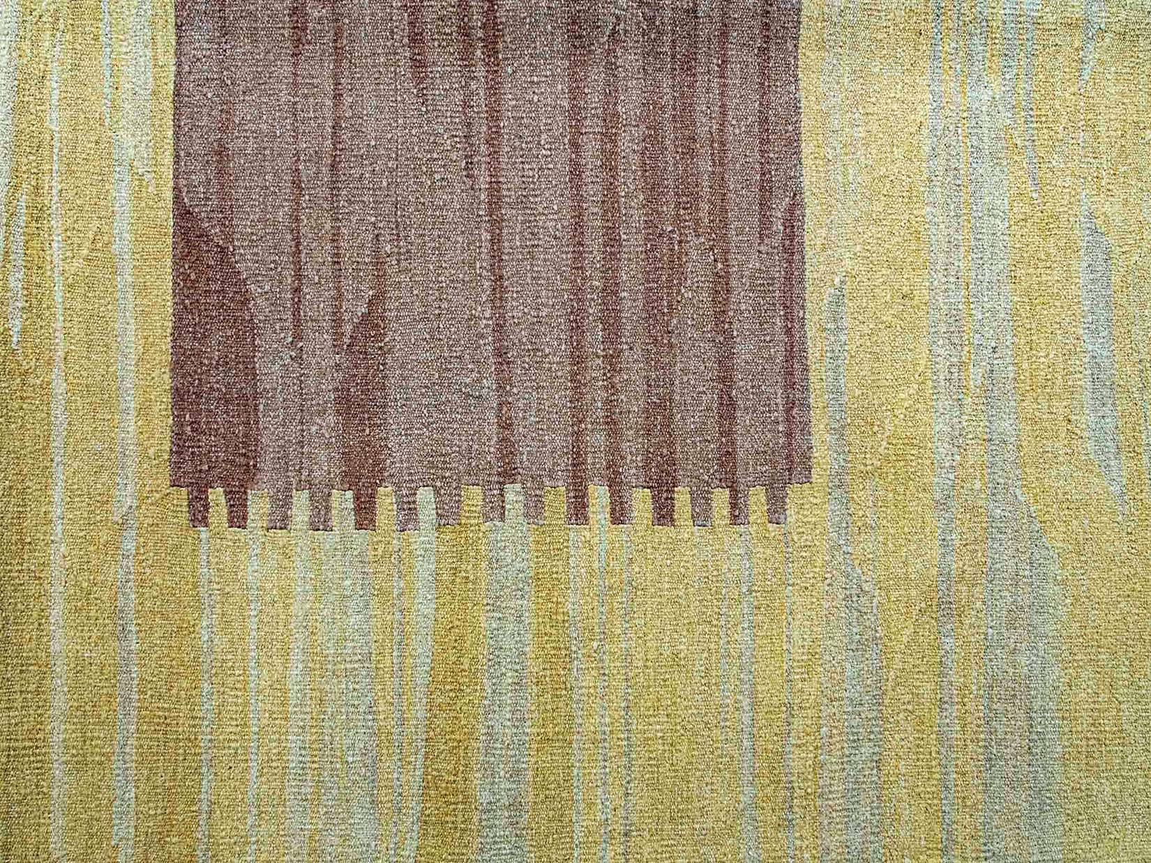 Upcycled Geometric Pattern Wool Kilim Rug Contemporary Style - Yellow Brown Squares | 5'7x7'5 ft - 176x230 cm | KL000305 6 yellow brown geometric kilim handwoven old yarn
