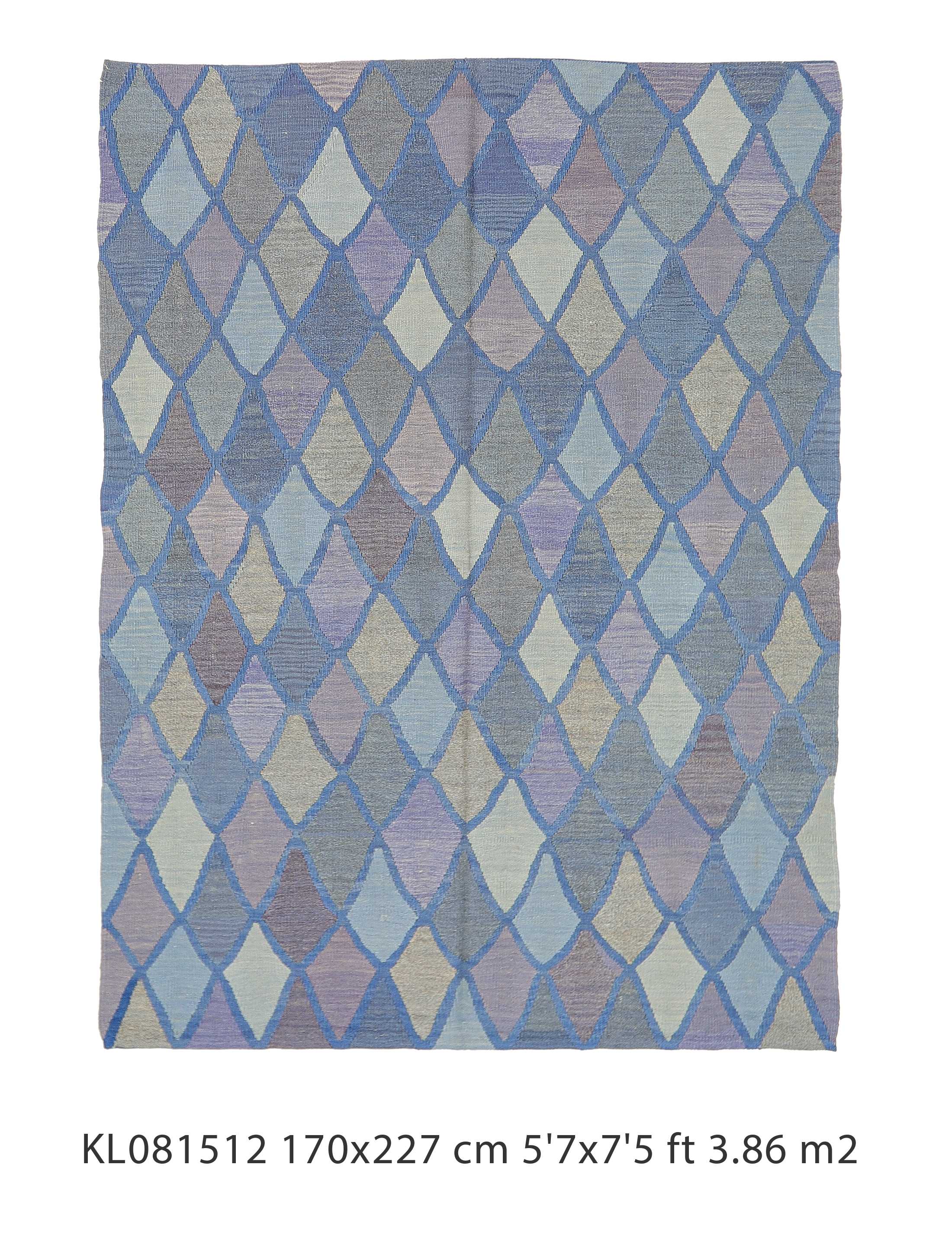 diamond pattern blue hues large kilim rug