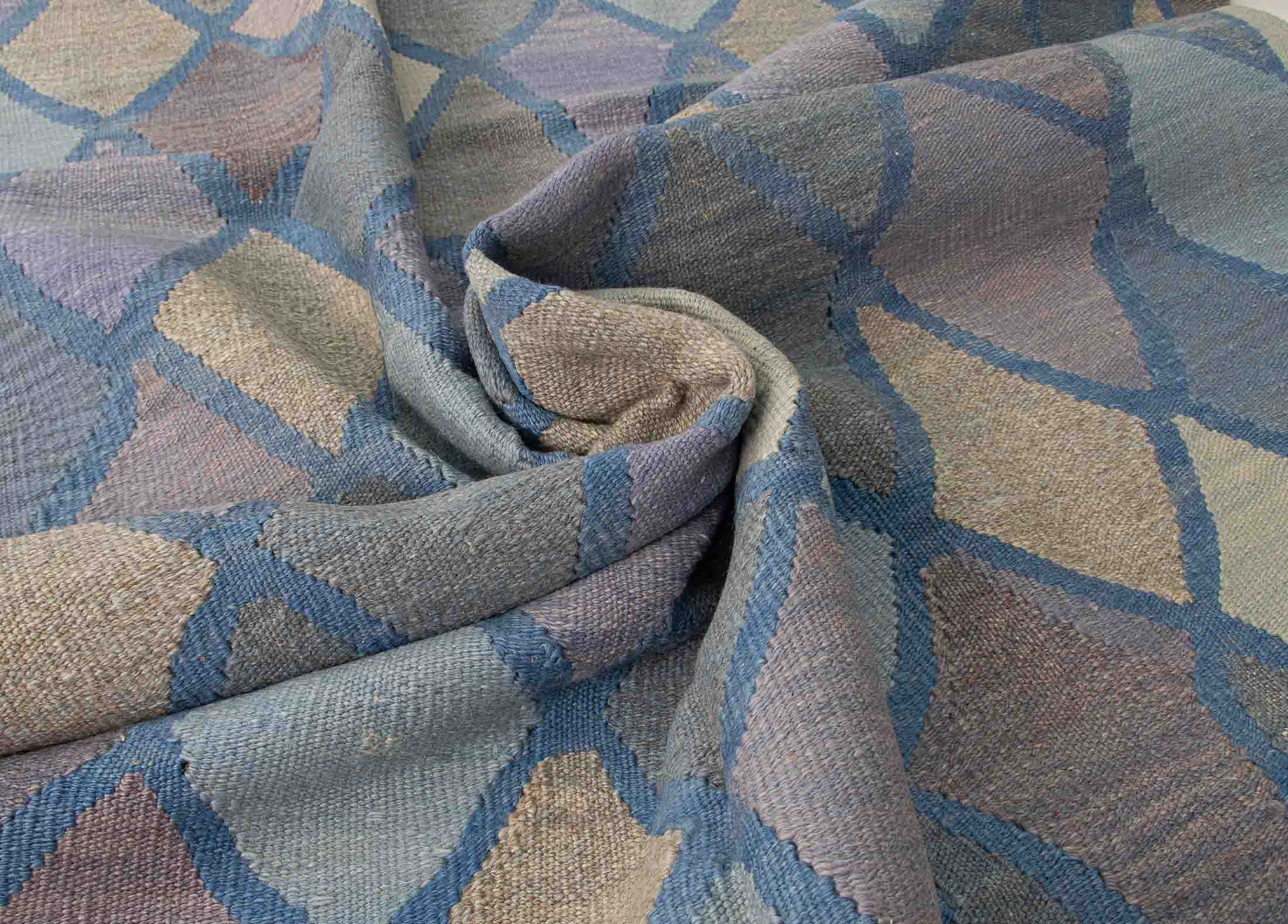 diamond pattern blue hues large kilim rug