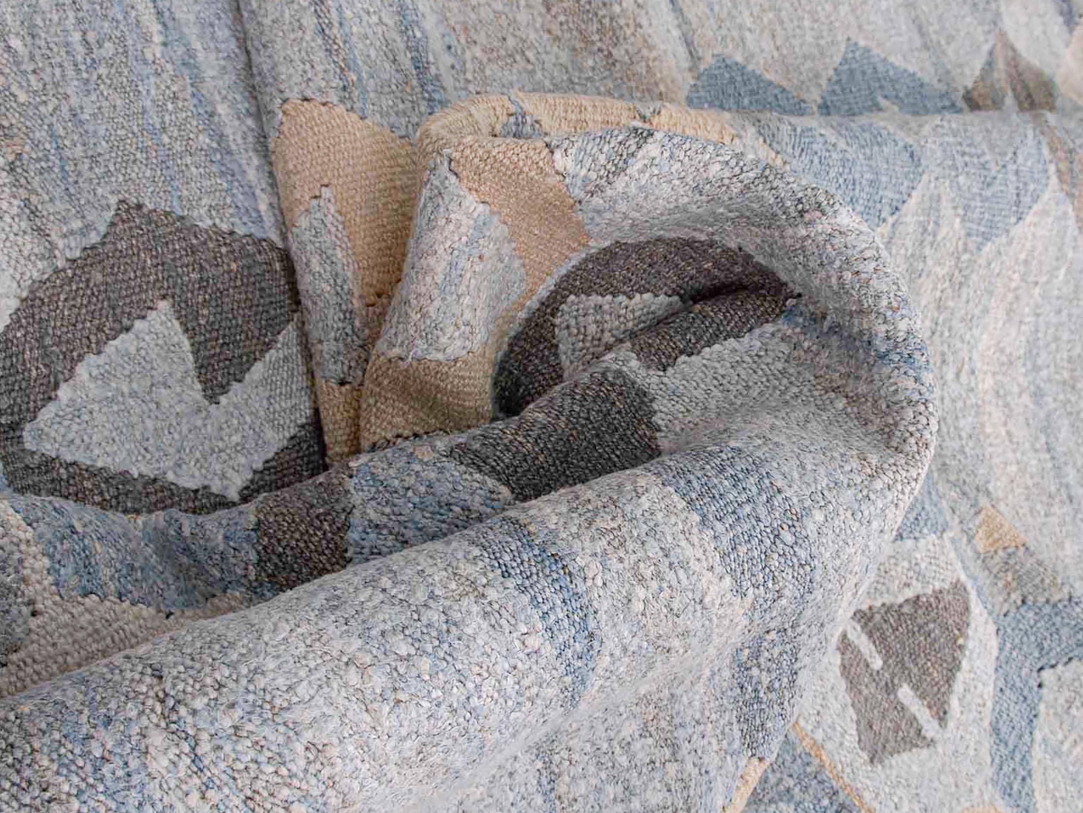 anatolian archaic pattern modern kilim blue