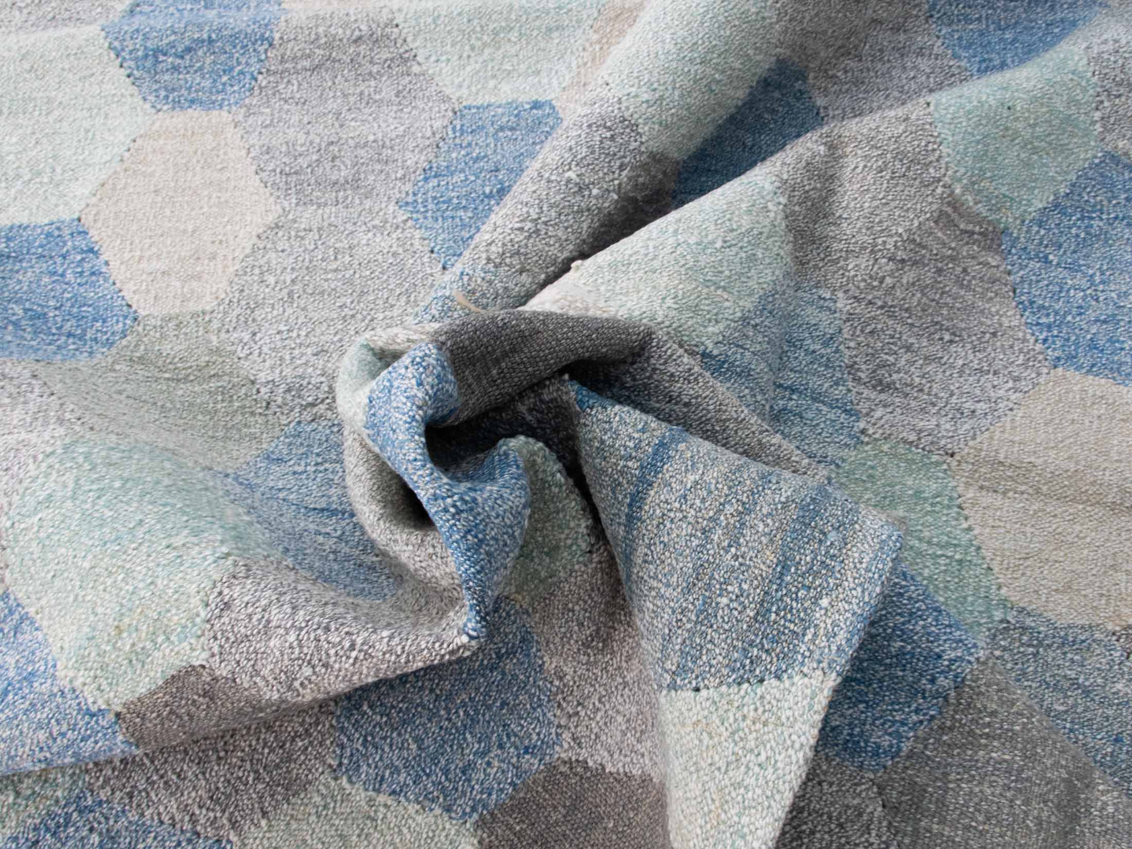 blue gray beige geometric abstract design kilim rug