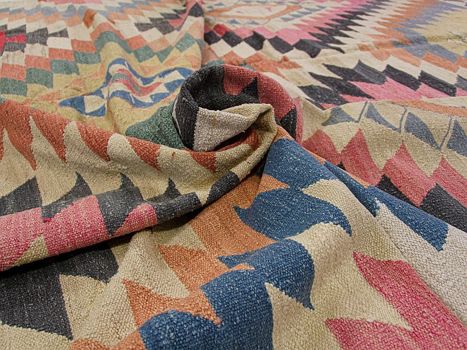 upcycled wool southwestern style kilim rug