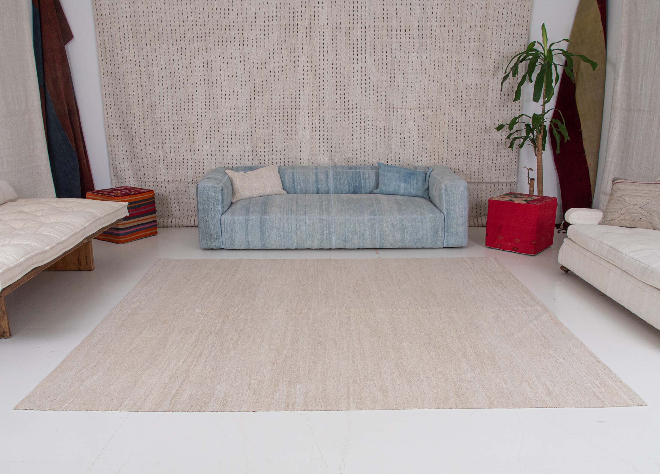Timeless Earth Tones: Upcycled Hemp Kilim Rug - Natural color | 250x 300 cm - 8 x 9'6 ft | KL288222 7 sandstone solid color hemp kilim rug
