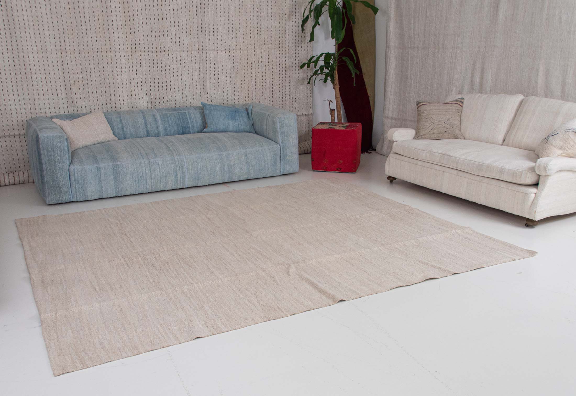 Upcycled Handwoven Sandstone Hemp Kilim Rug | 250x300 cm - 8x10 ft | KL293023 7 sandstone color hemp rug