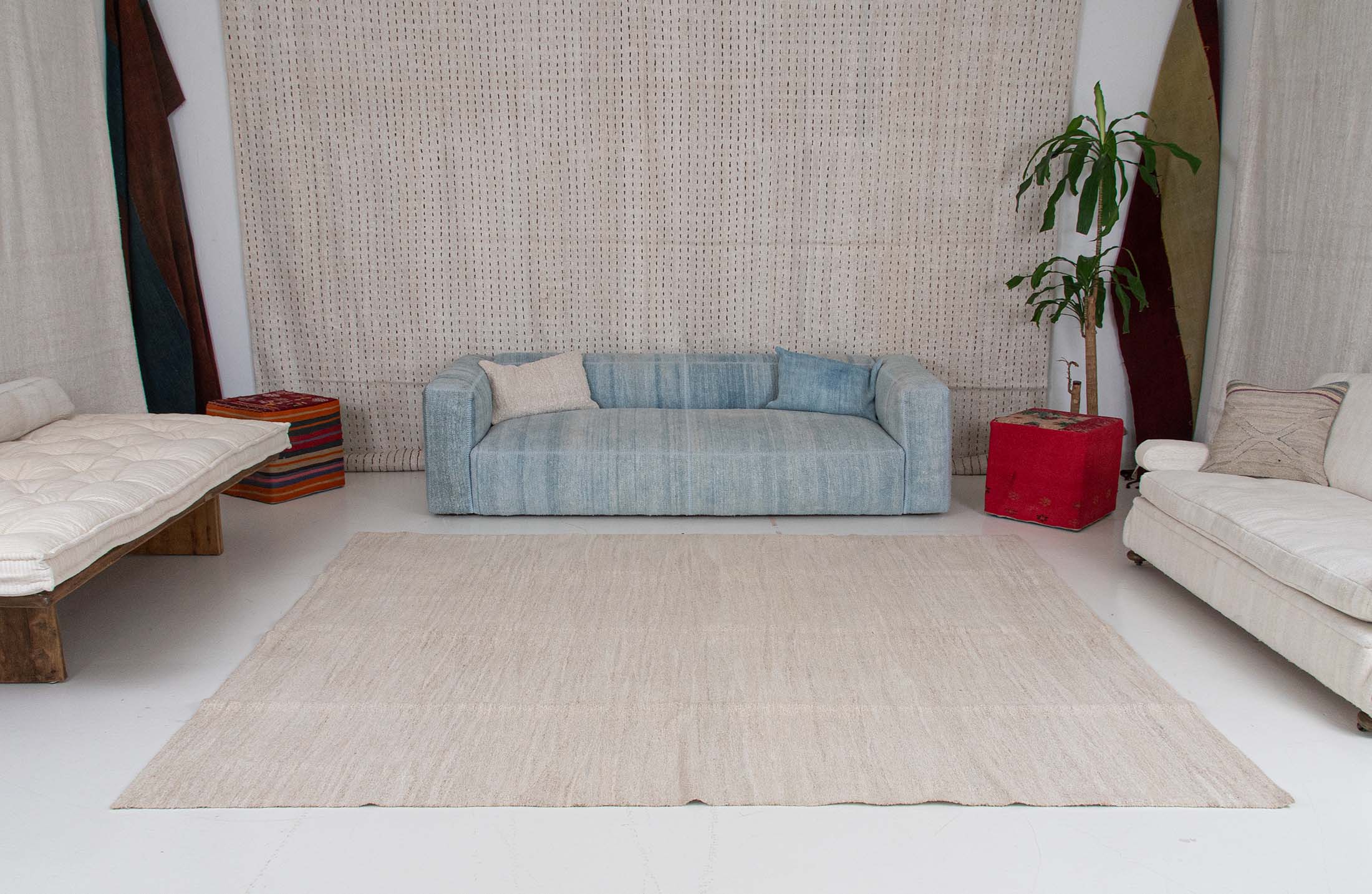 Upcycled Handwoven Sandstone Hemp Kilim Rug | 250x300 cm - 8x10 ft | KL293023 5 sandstone color hemp rug