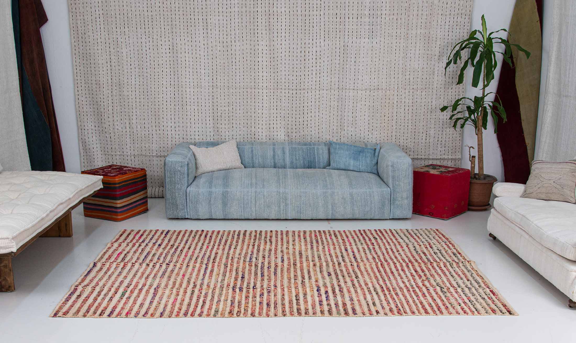 Handwoven Upcycled Striped Hemp Rug Red Purple color tones | 205x305 cm 7x10 ft | PP072316 7 striped hemp alrge area rug red hues