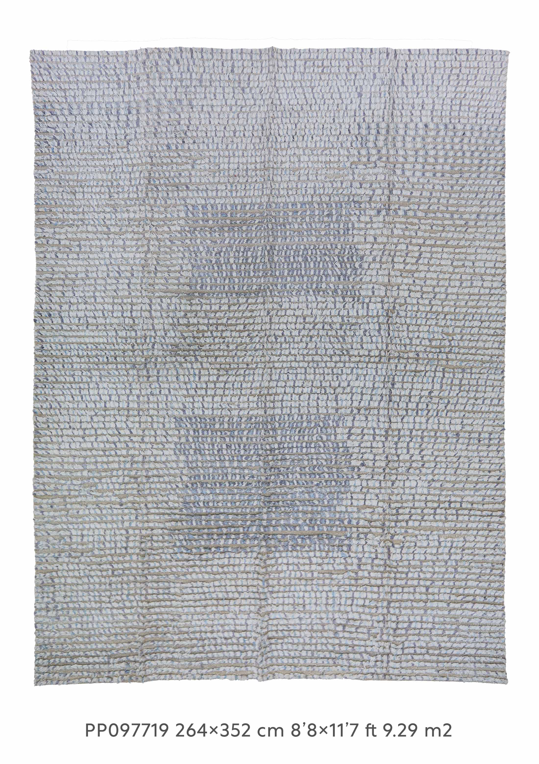 blue beige high pile pompom rug