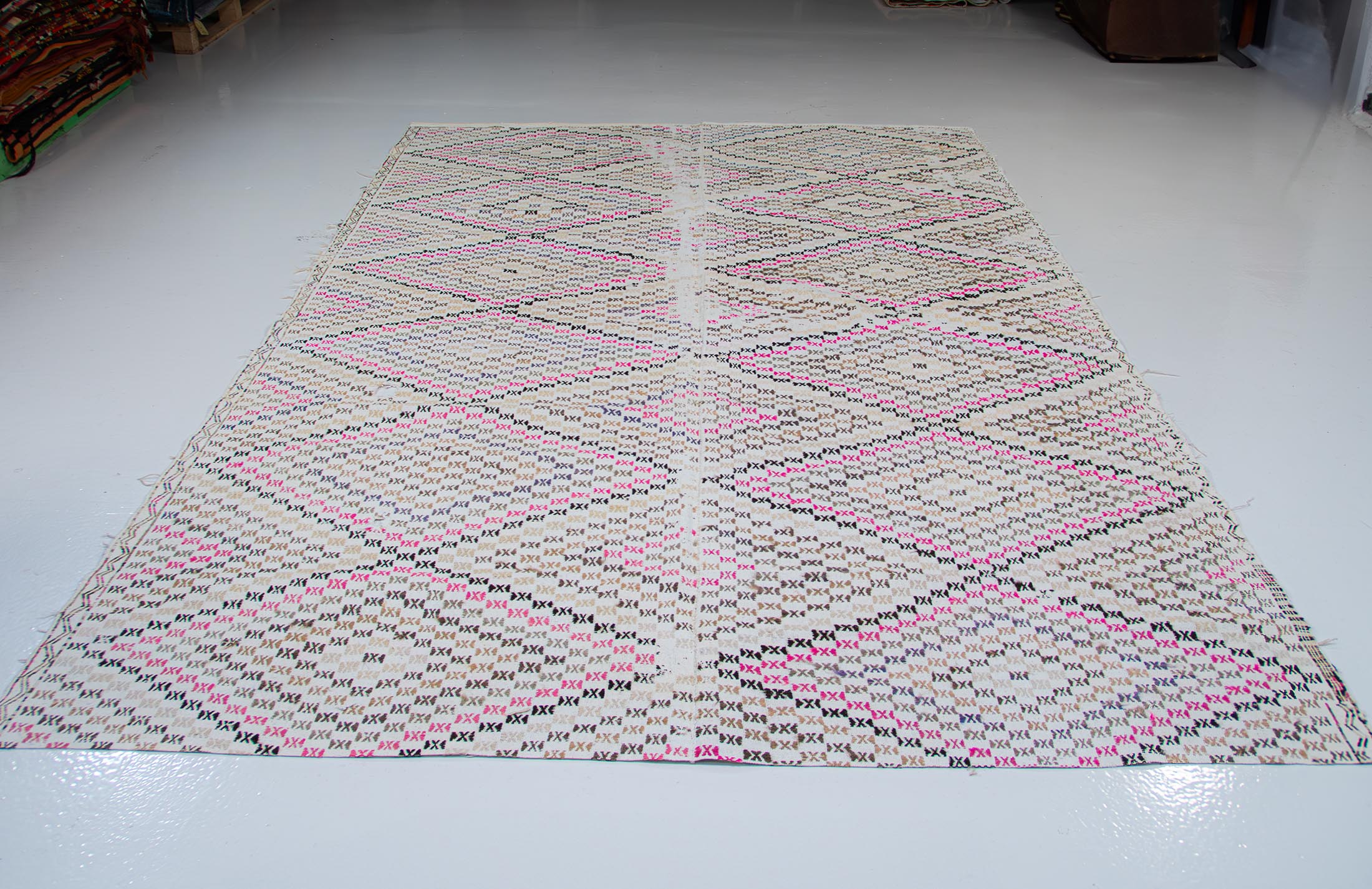 Turkish Cotton Kilim Rug : Vintage Adana Kilim Diamond Pattern| 203x304 cm - 7x10 ft | PR535223 6 Adana Cotton Vintage Kilim