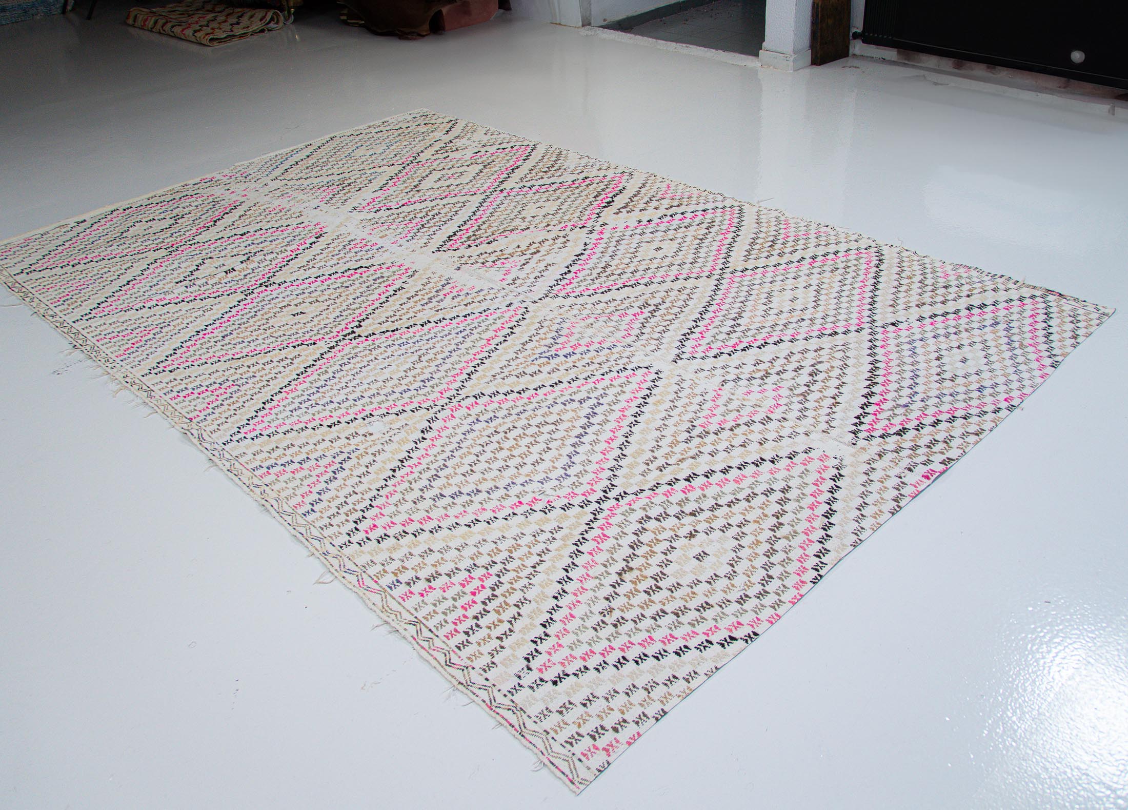 Turkish Cotton Kilim Rug : Vintage Adana Kilim Diamond Pattern| 203x304 cm - 7x10 ft | PR535223 9 Adana Cotton Vintage Kilim