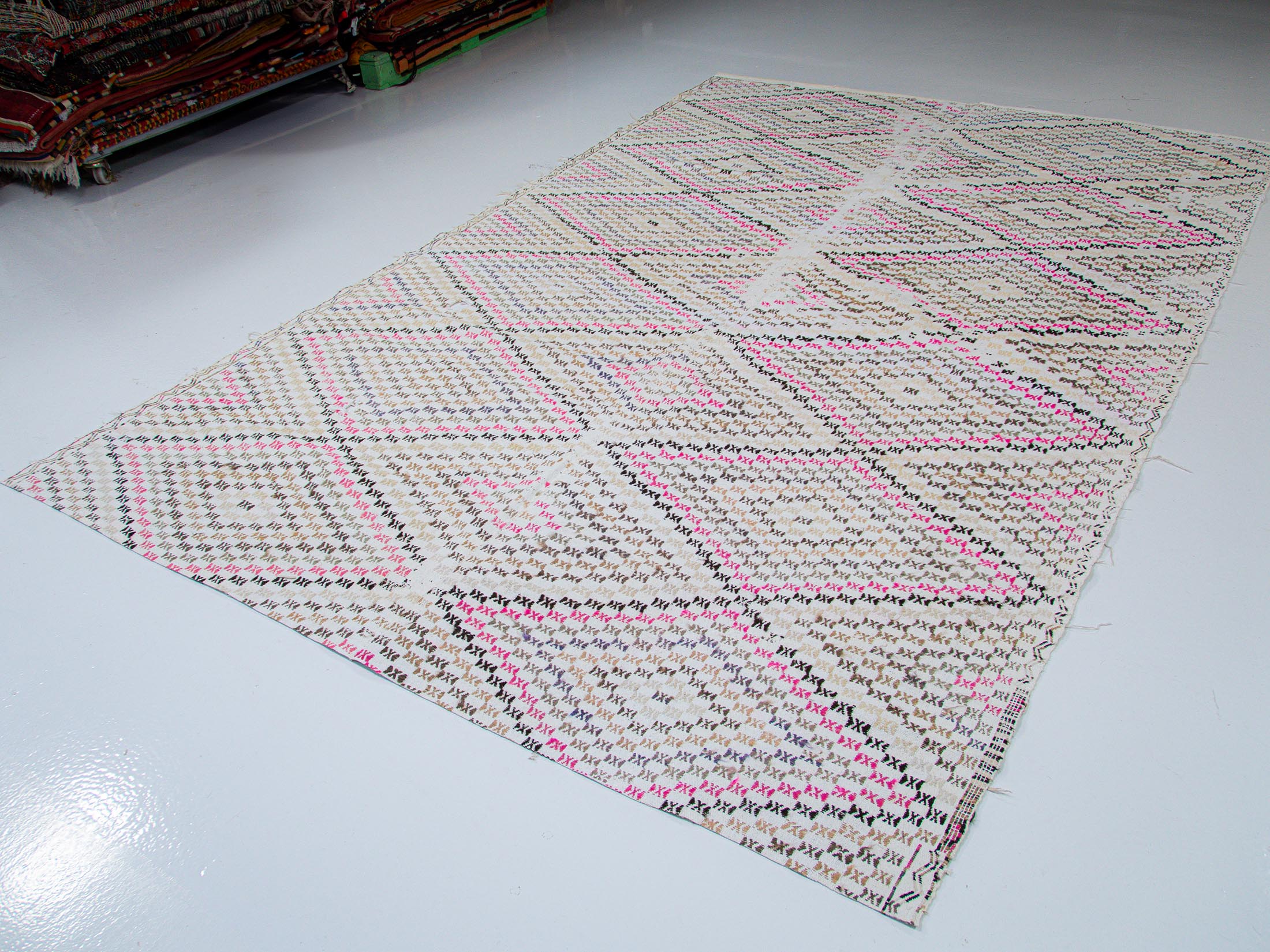 Turkish Cotton Kilim Rug : Vintage Adana Kilim Diamond Pattern| 203x304 cm - 7x10 ft | PR535223 7 Vibrant Color Adana Kilim