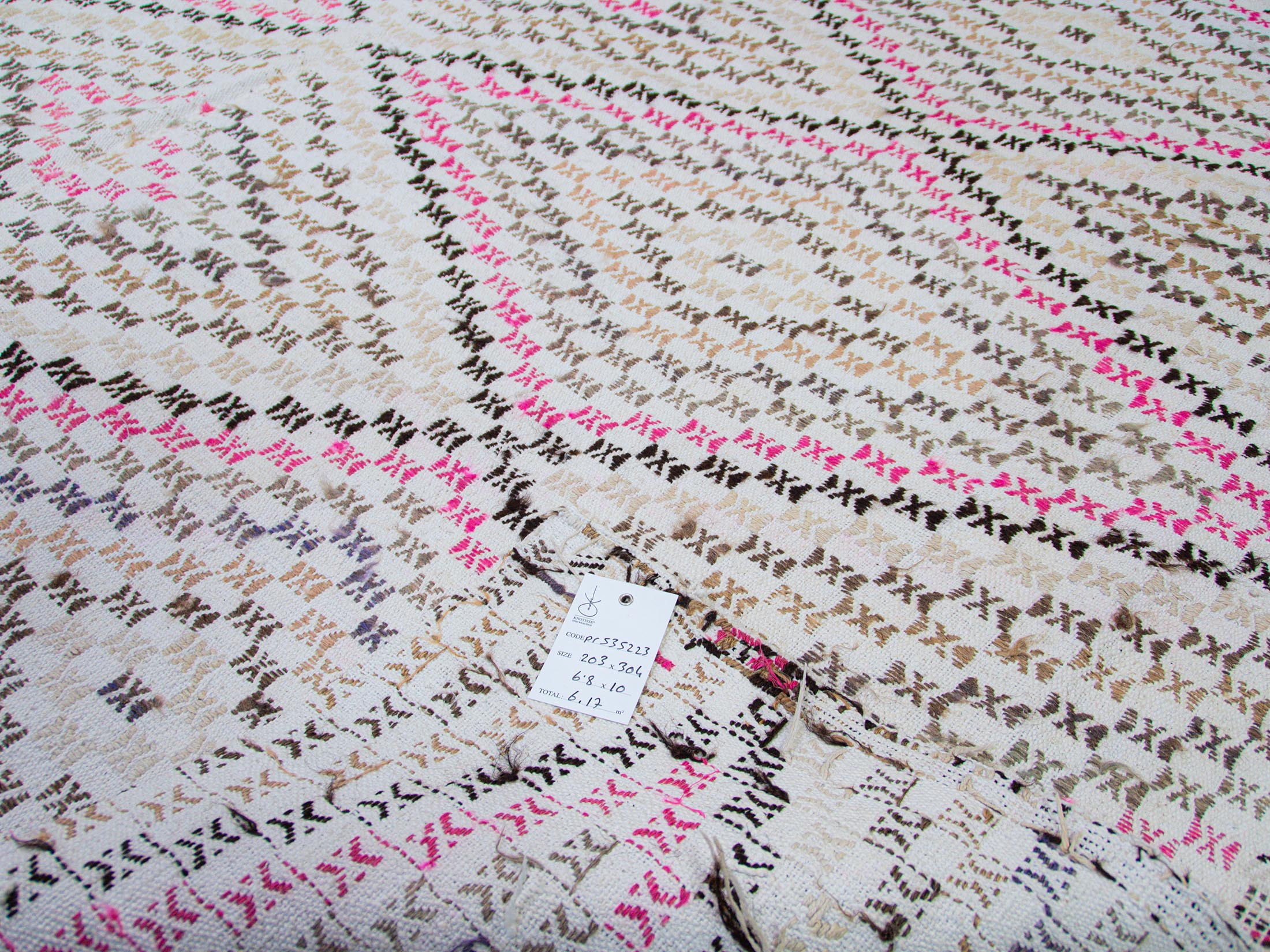 Turkish Cotton Kilim Rug : Vintage Adana Kilim Diamond Pattern| 203x304 cm - 7x10 ft | PR535223 5 Adana Cotton Vintage Kilim