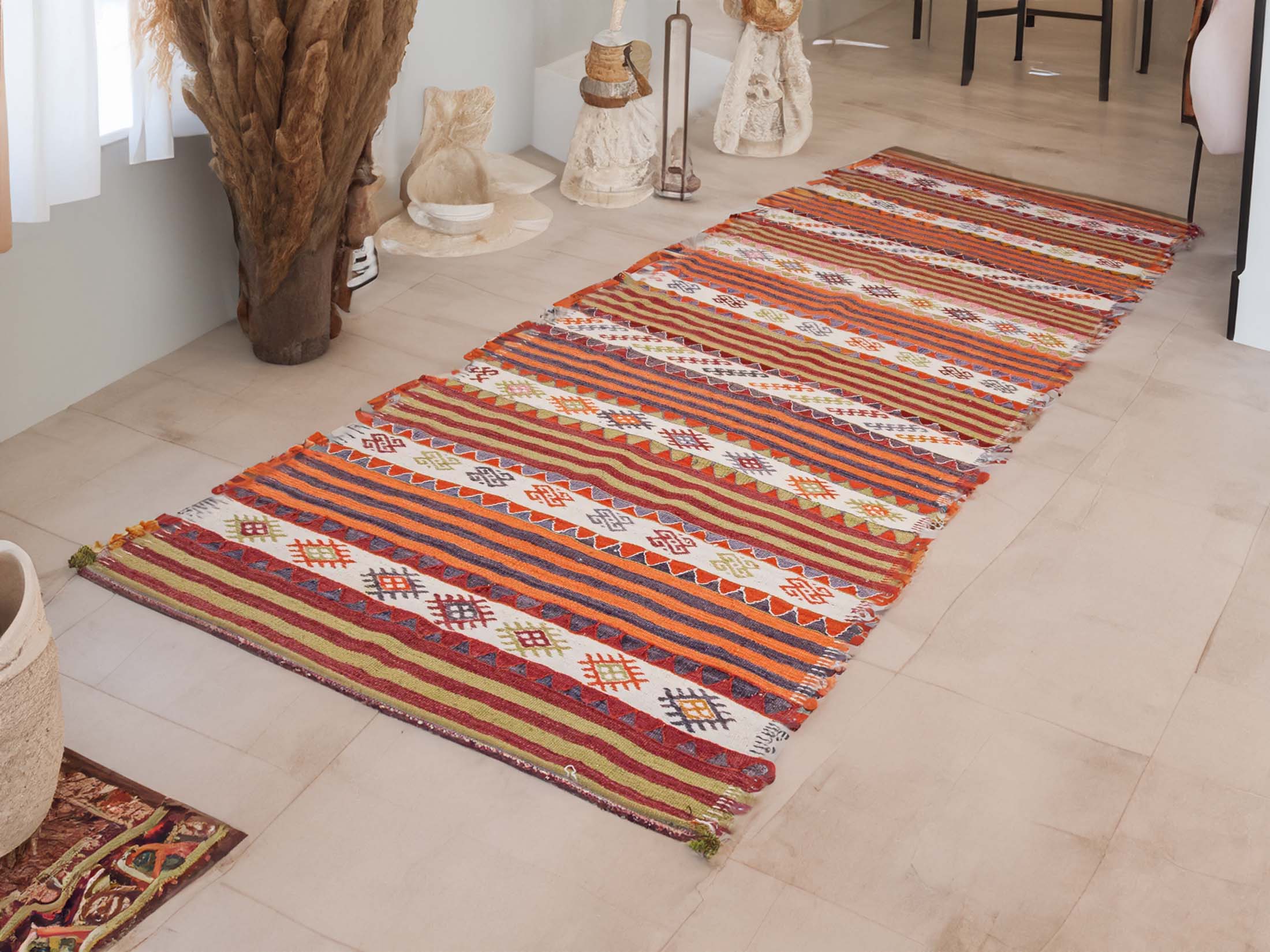 Vintage Anatolian Kilim Runner with Stripes | 3x10 ft 92x306 cm | PR157414 5 anatolian vintage wool kilim runner striped