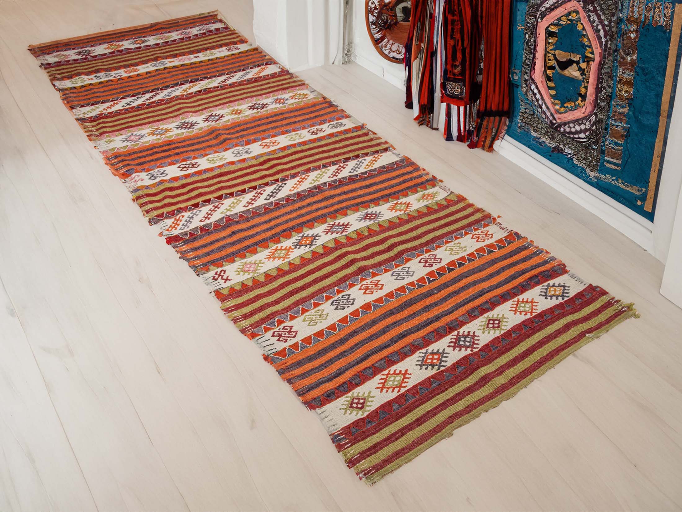 Vintage Anatolian Kilim Runner with Stripes | 3x10 ft 92x306 cm | PR157414 6 anatolian vintage wool kilim runner striped