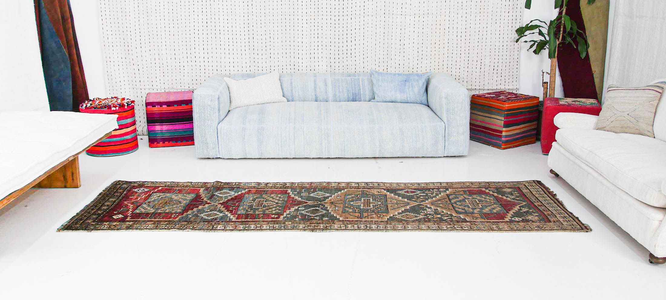 Vintage Handwoven Runner Rug Beige, Red, Green color | 98x333 cm - 3'3x10'11 ft | PR203915 9 Vintage Handwoven Runner Rug
