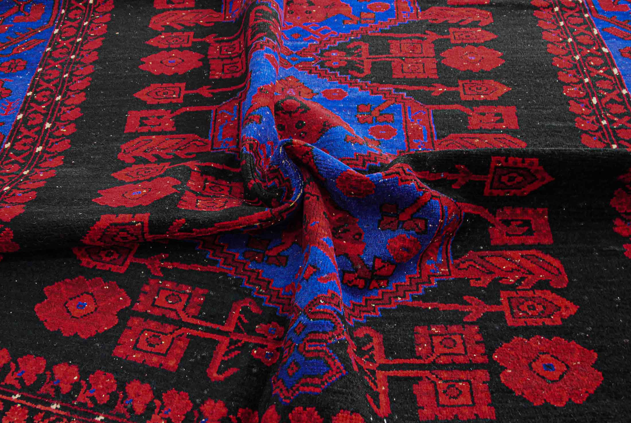 red blue black vintage rug