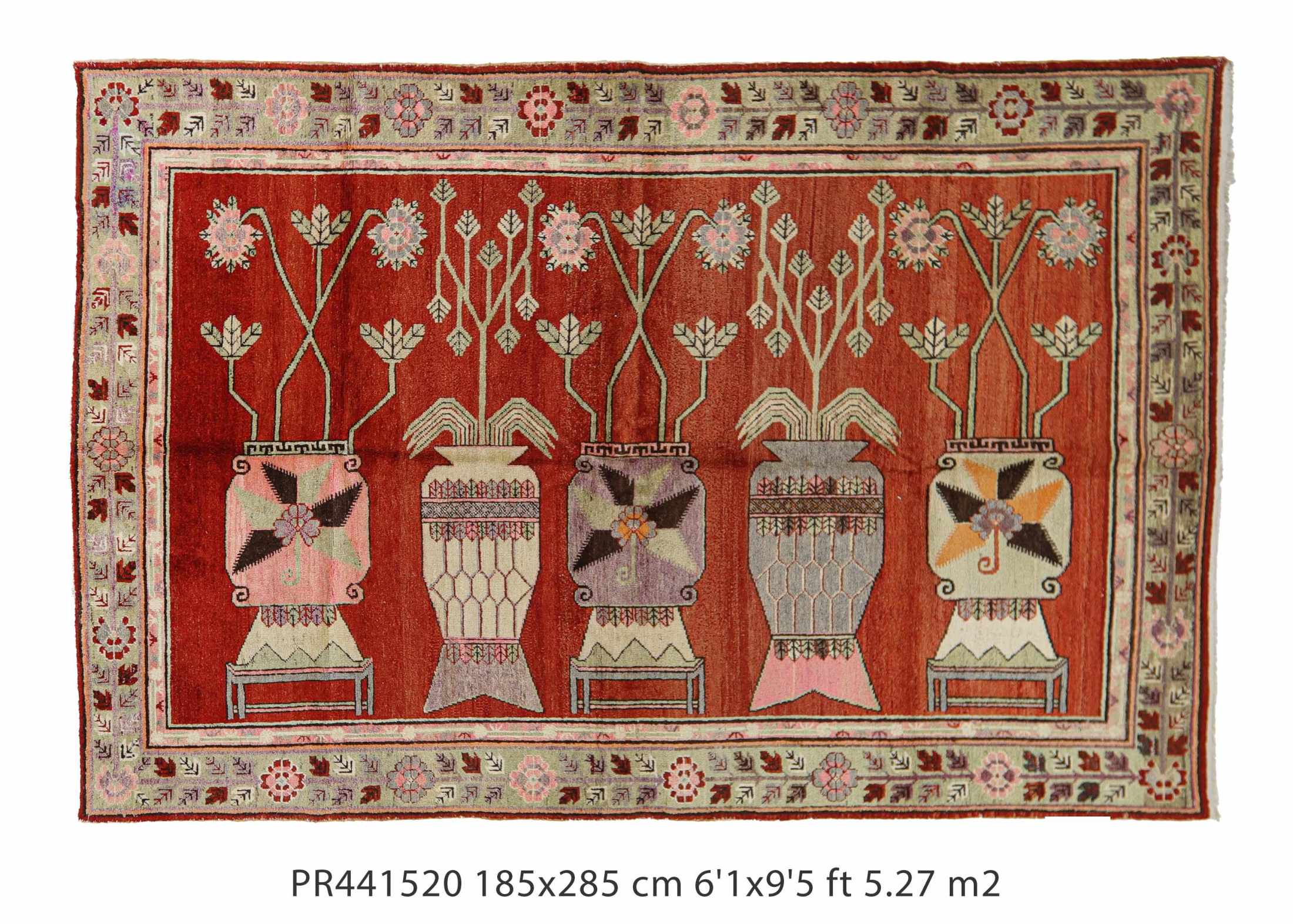 East Turkistan Khotan Vase carpet late 19th cc