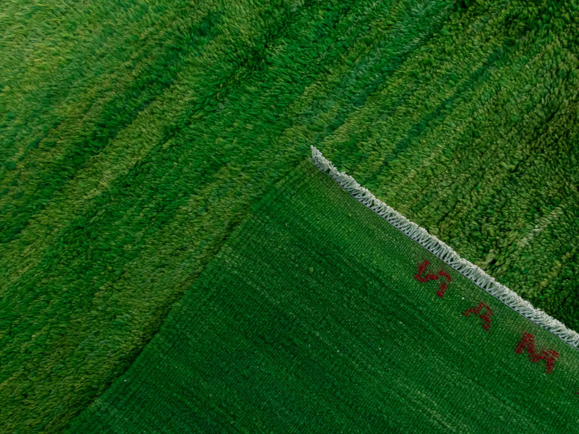 Vibrant Solid Green Color Area Rug - Handwoven | 183x271 cm 6x8'11 ft | PR497322 9 vibrant green solid color handwoven vintage rug with a thin red frame