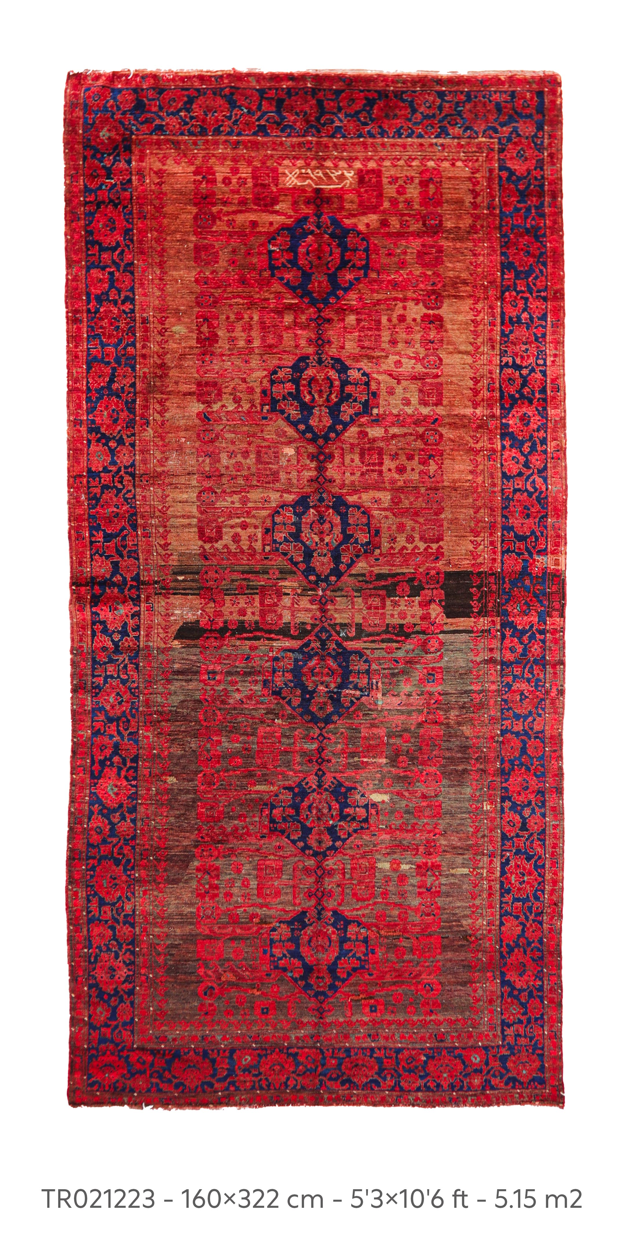 antique rug blue frame red background blue medallions