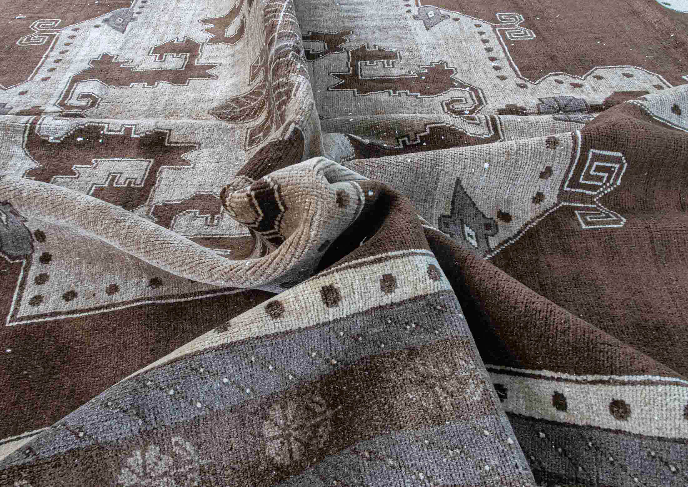 Brown Beige Medallion Anatolia Kars Carpet Rug