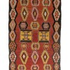Vintage anatolian wool kilim rug geometric pattern red yellow black colors