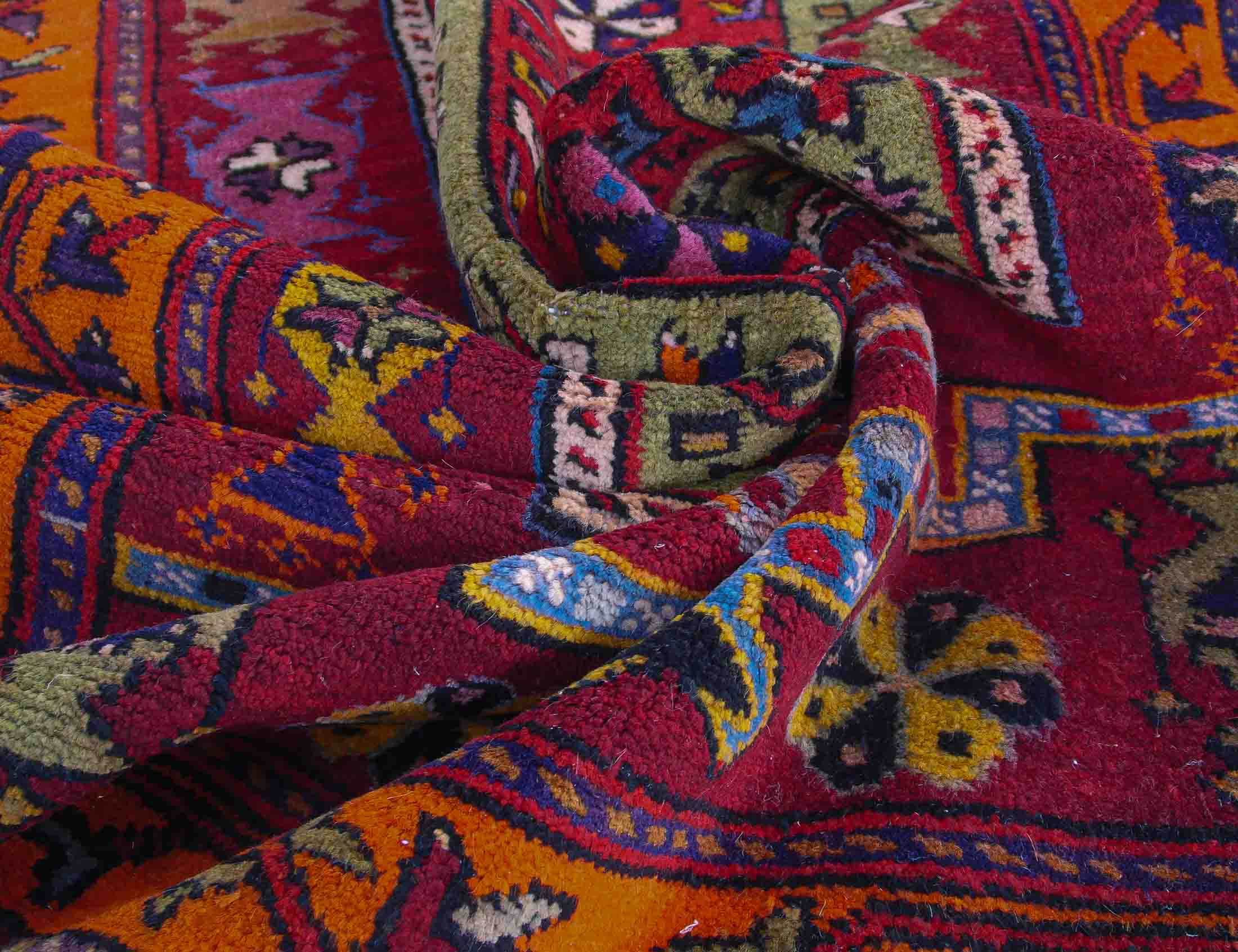 Turkish accent vintage rug Red beige color with pinwheel patterns