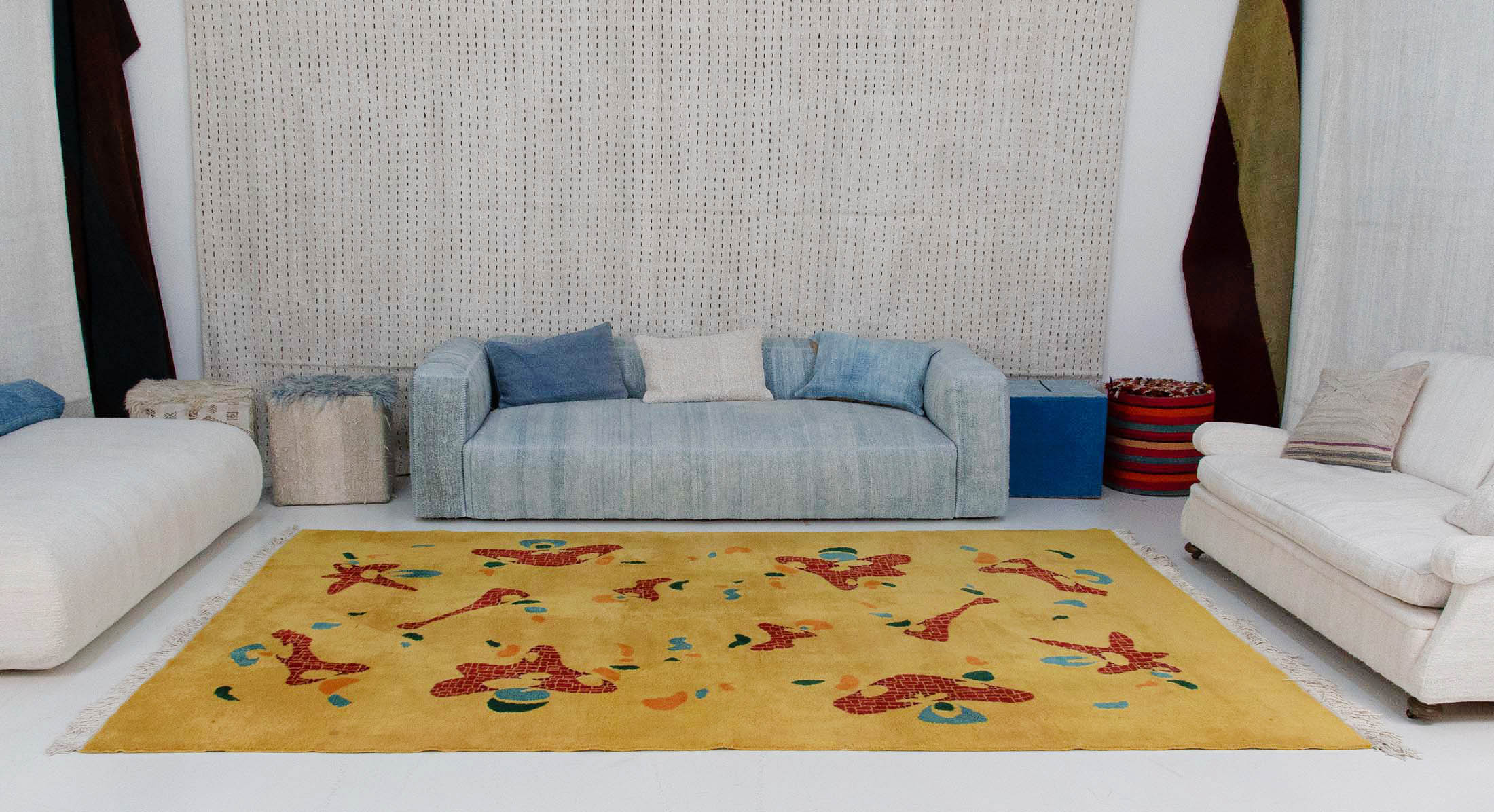 abstract pattern yellow red green vintage handmade rug