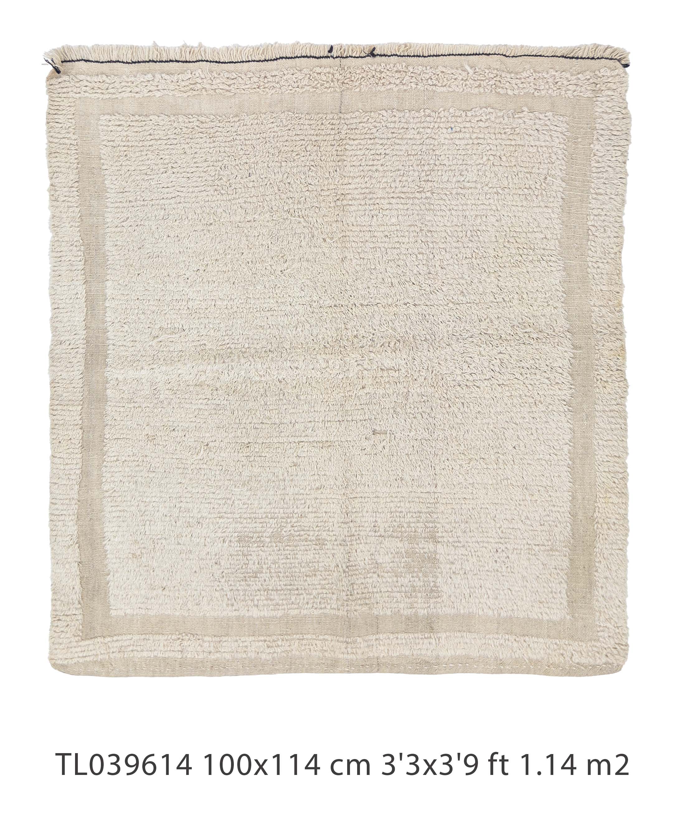 Authentic Vintage Turkish Tulu Rugs in White Cream Solid Color