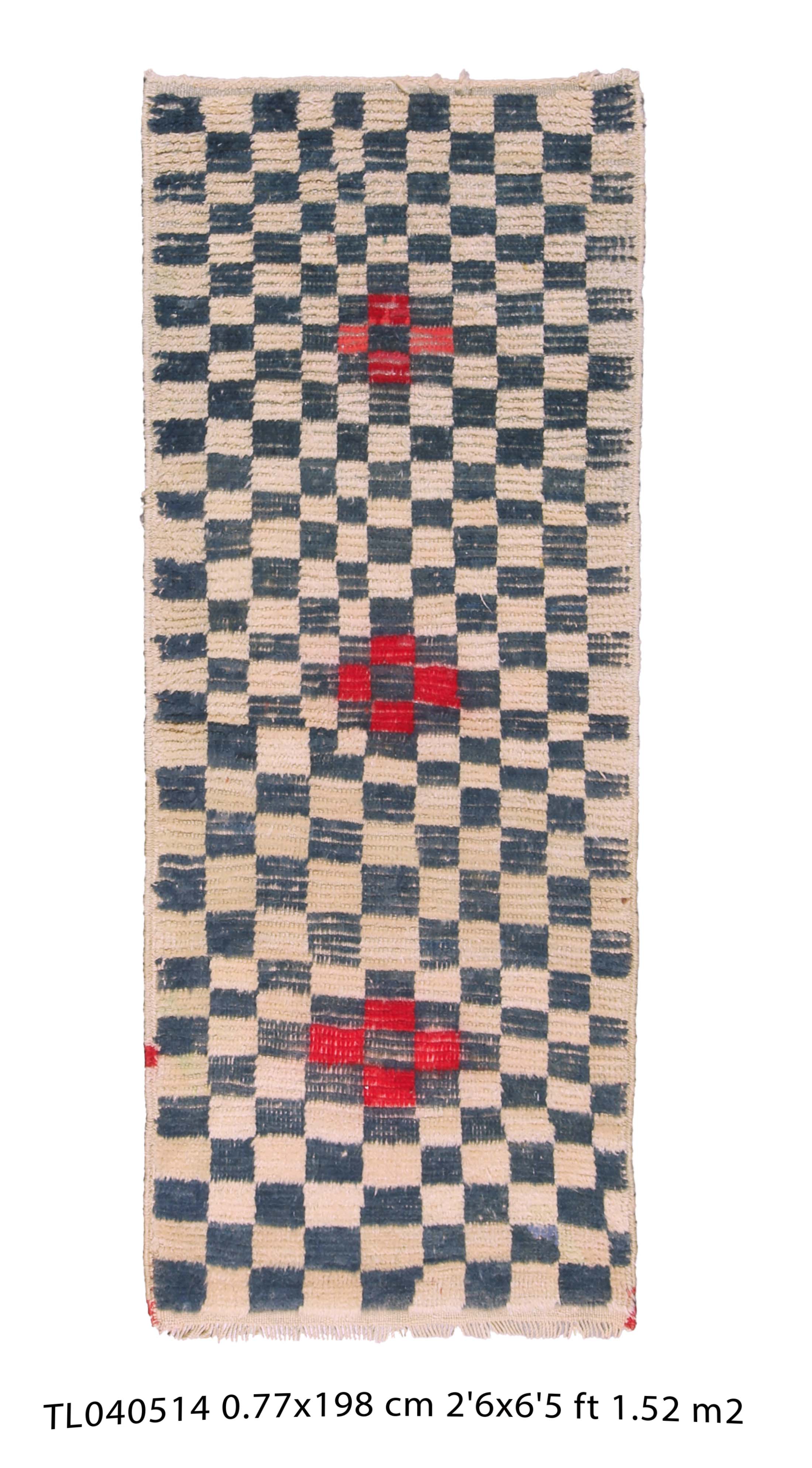 Authentic Vintage Turkish Tulu Rugs Blue red checkered