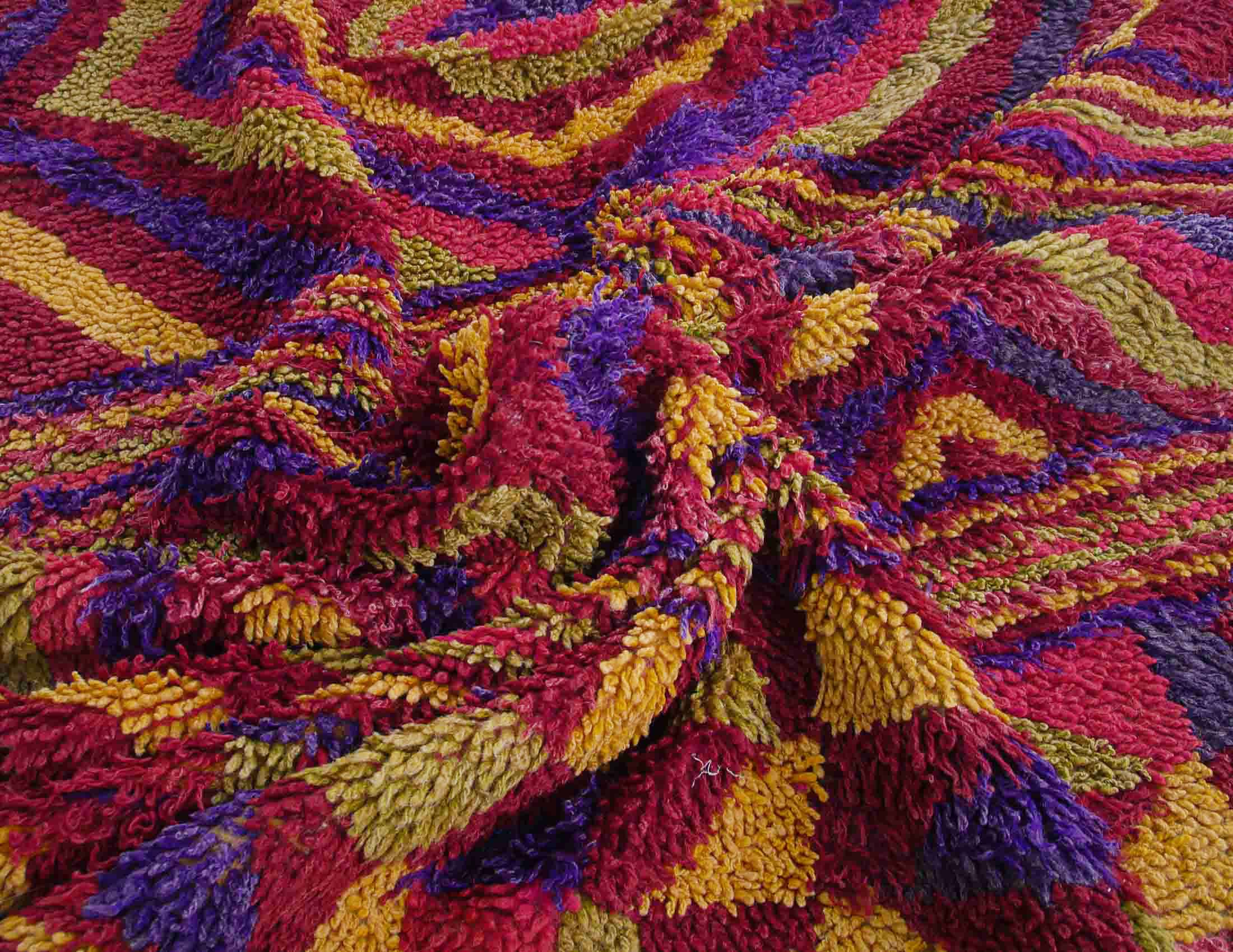 Authentic Vintage Turkish Tulu Rugs red yellow blue geometric pattern