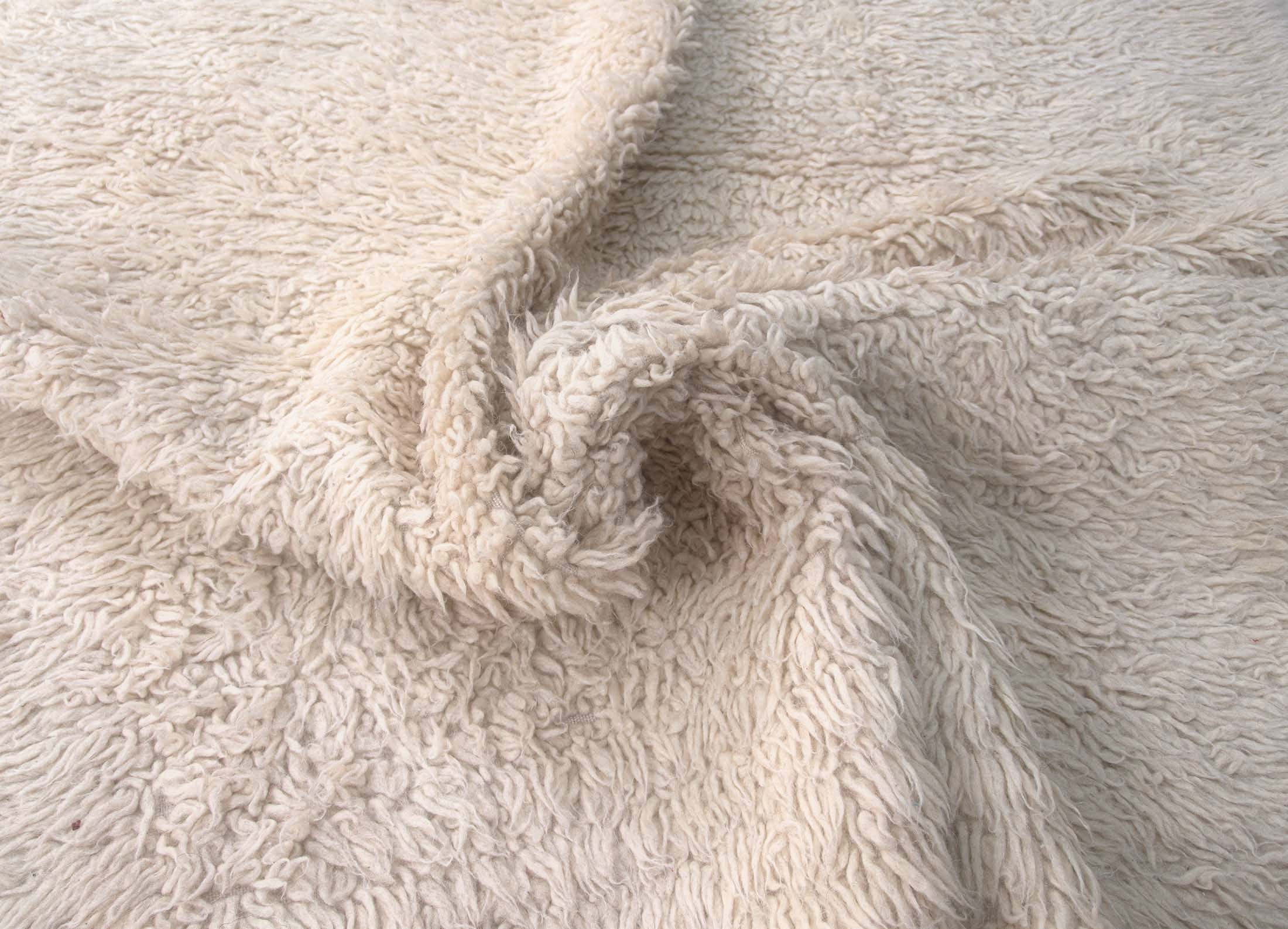 Authentic Vintage Turkish Tulu Rugs : Solid White Natural Color Carpet