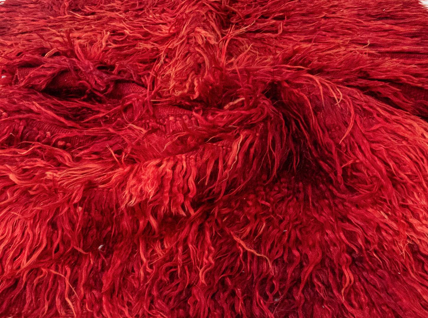 Authentic Vintage Turkish Tulu Rugs : Solid Vibrant Red Color Carpet