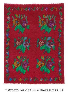 Authentic Vintage Turkish Tulu Rugs : Red Color Roses floral