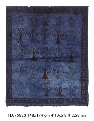 Authentic Vintage Turkish Tulu Rugs : overdyed blue color with archaic pattern