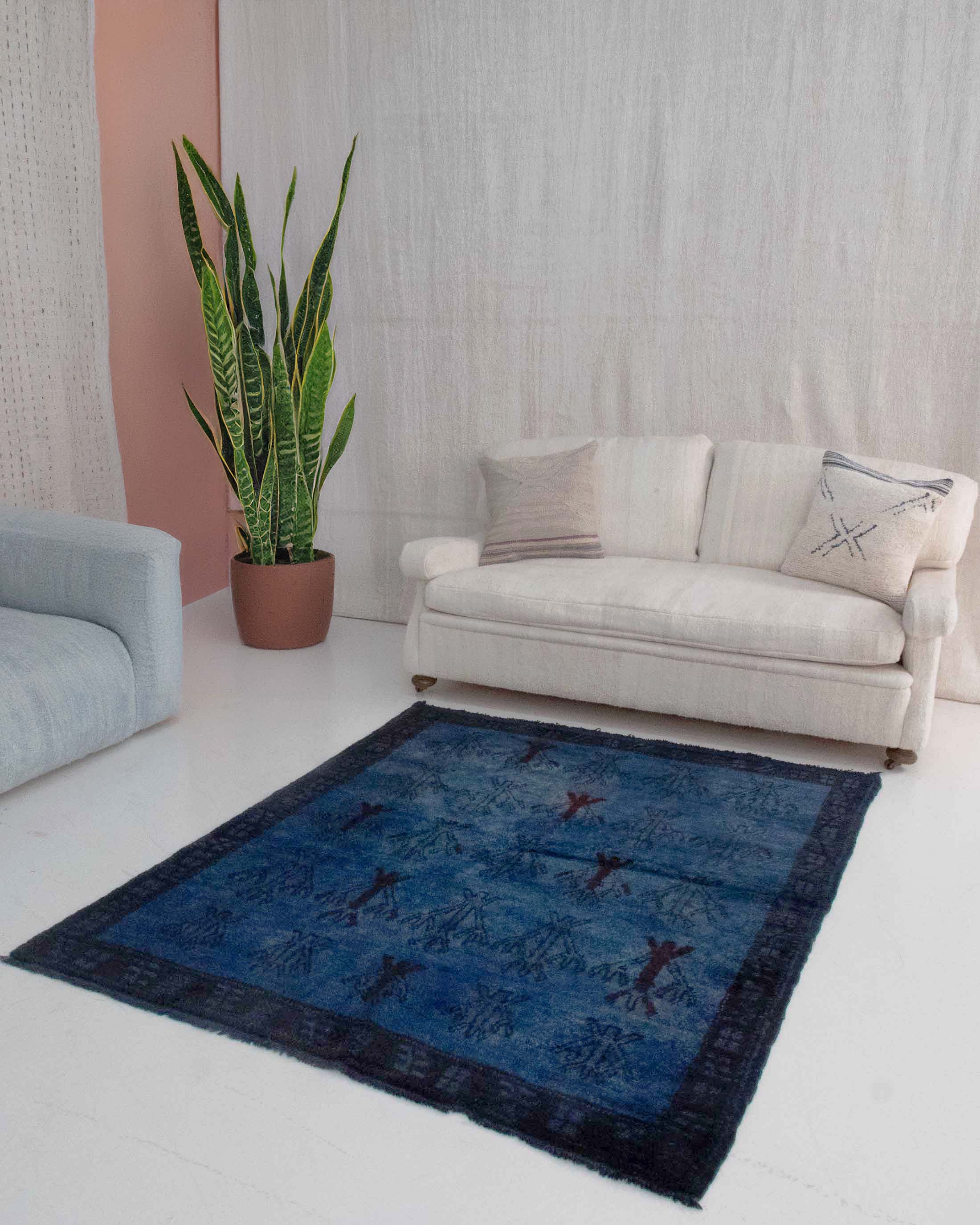 Authentic Vintage Turkish Tulu Rugs : Solid Blue Color Overdyed Carpet | 148x174 cm - 4'10x5'8 ft | TL075820 7 Authentic Vintage Turkish Tulu Rugs : overdyed blue color with archaic pattern