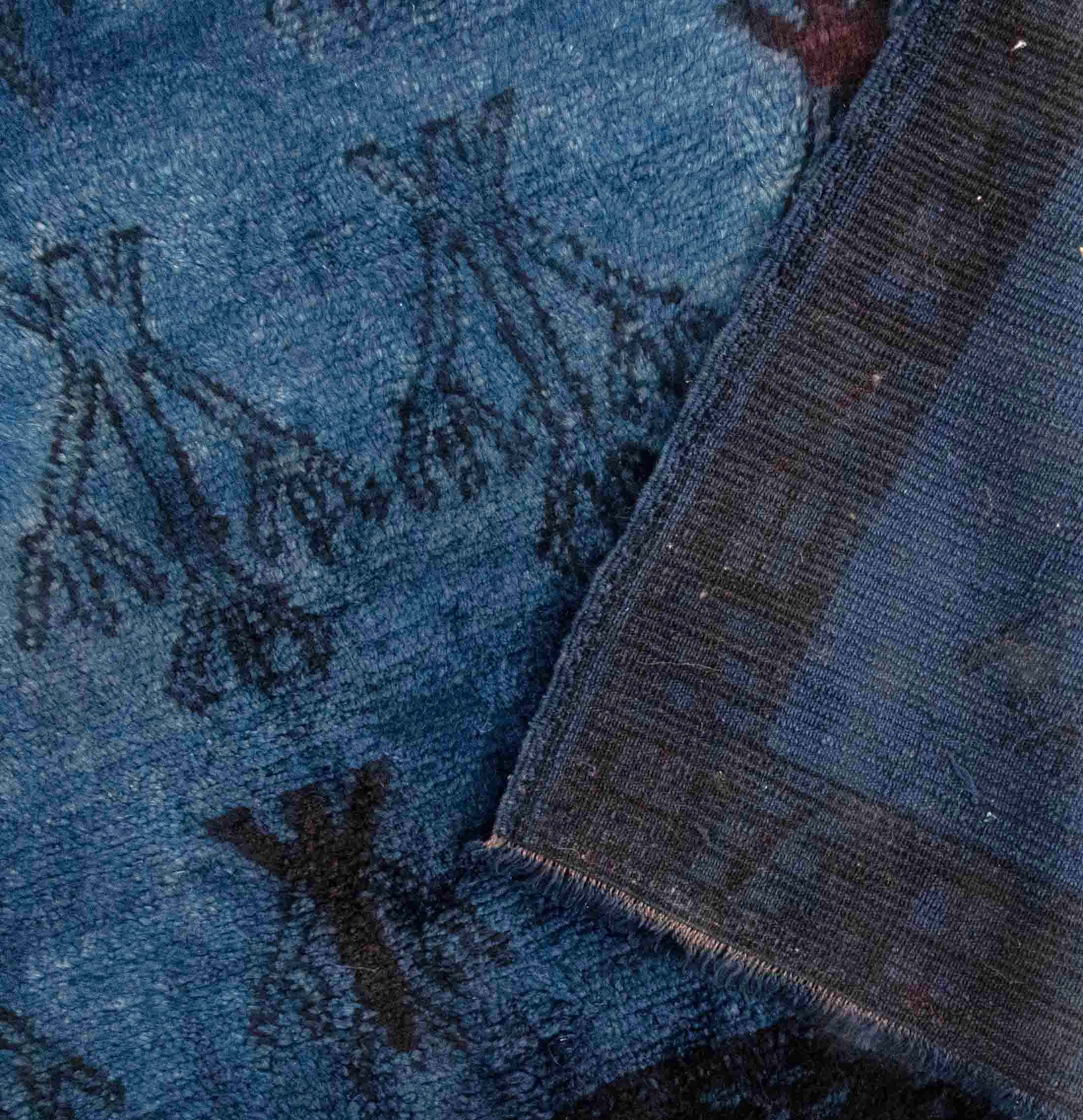 Authentic Vintage Turkish Tulu Rugs : Solid Blue Color Overdyed Carpet | 148x174 cm - 4'10x5'8 ft | TL075820 6 Authentic Vintage Turkish Tulu Rugs : overdyed blue color with archaic pattern