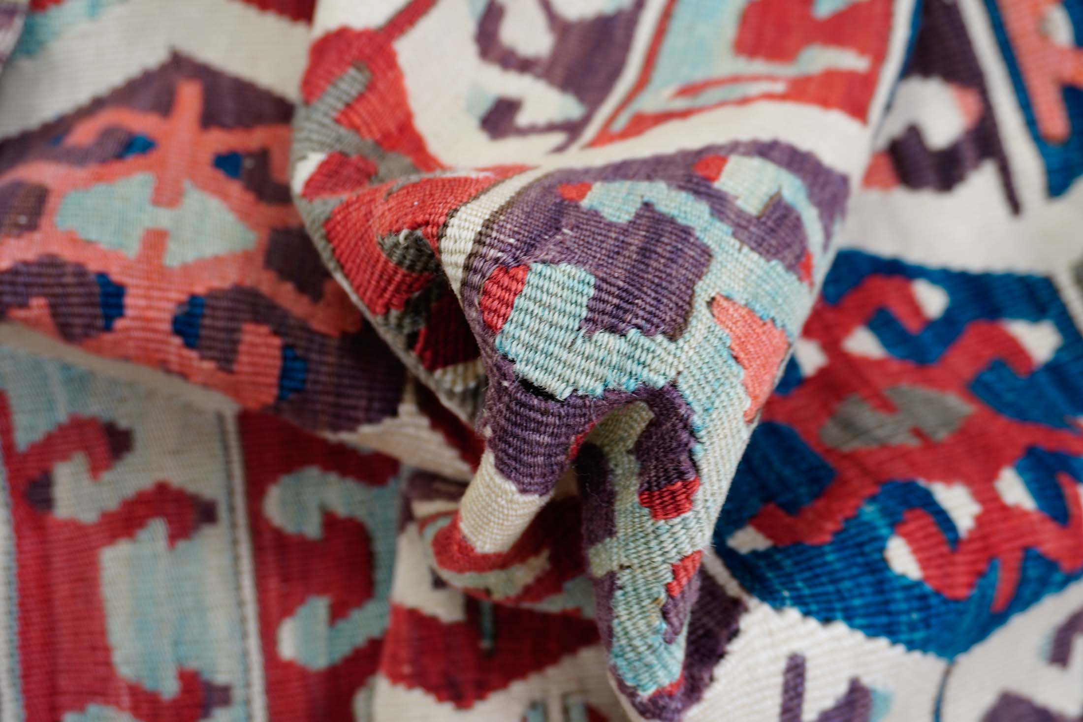 Turkish Handmade Kilim Rug | Red Blue Purple Color | 170x276 cm - 5.57x9.05  ft | TR021924 - KNOTISSE Fine Weavings