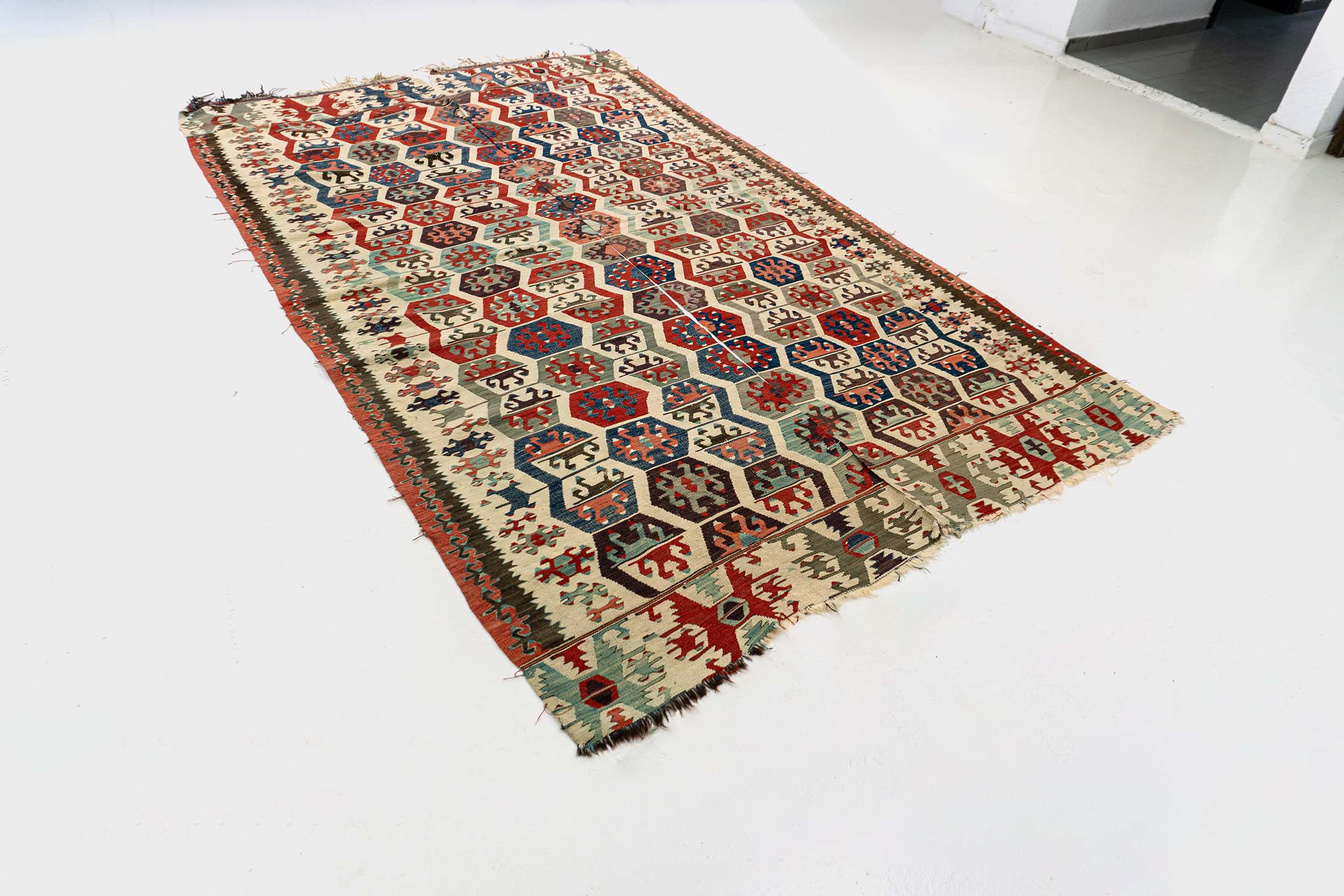 Turkish Handmade Kilim Rug | Red Blue Purple Color | 170x276 cm - 5.57x9.05  ft | TR021924 - KNOTISSE Fine Weavings
