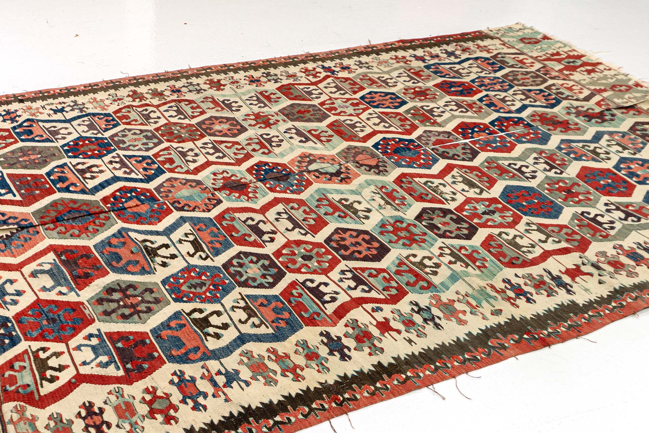 Turkish Handmade Kilim Rug | Red Blue Purple Color | 170x276 cm - 5.57x9.05  ft | TR021924 - KNOTISSE Fine Weavings