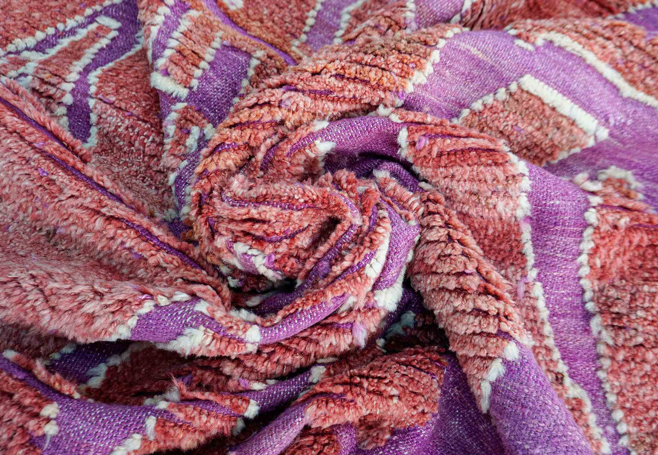 Red Purple Shdes Pompom Kilim Rug