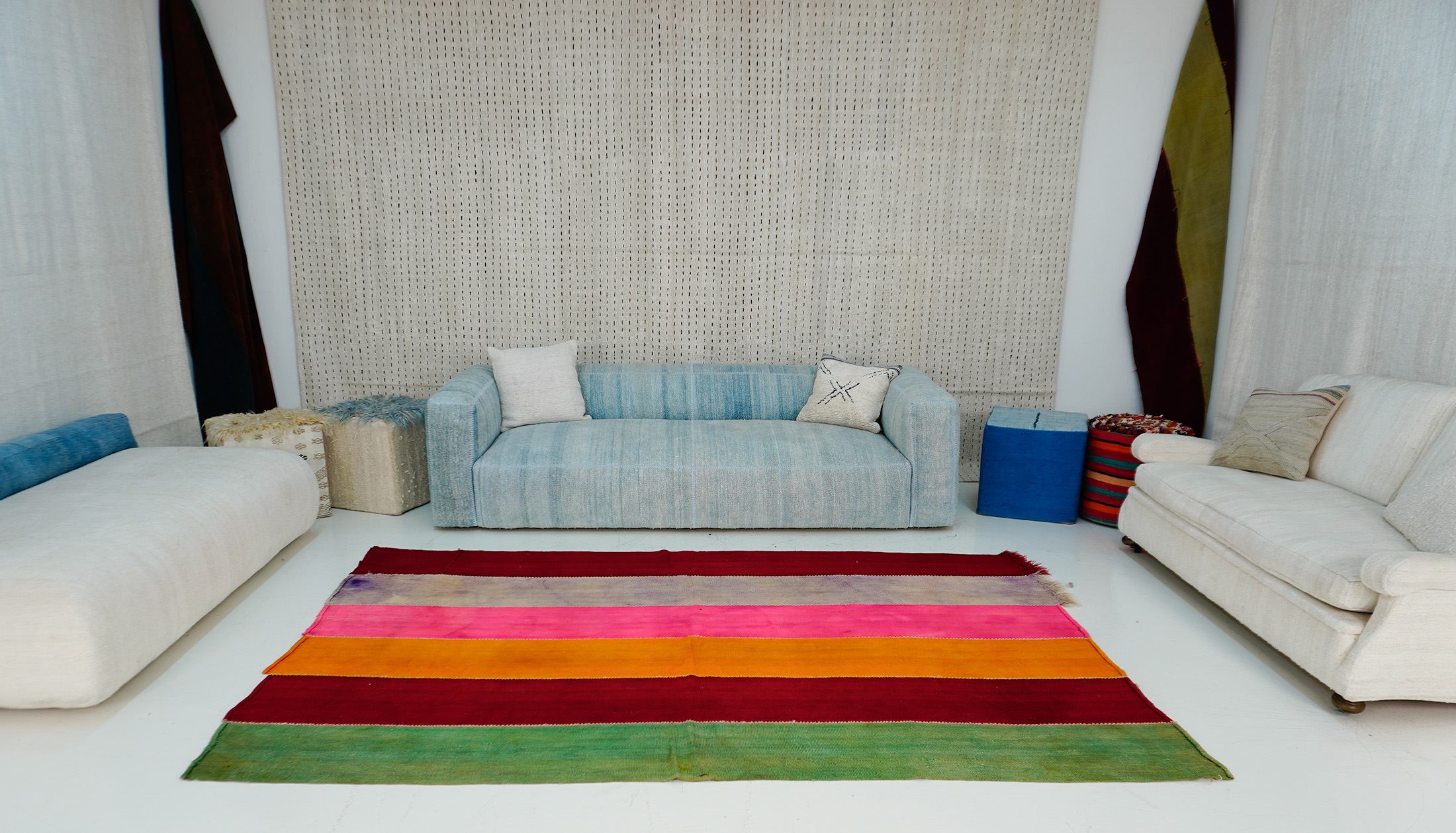 Vintage Kilim Perde Rug | Orange Olive Red Pink Stripes | 200x300 cm - 6x9 ft | PR390219 5 Vintage Perde Kilim Rug green red yellow pink stripes